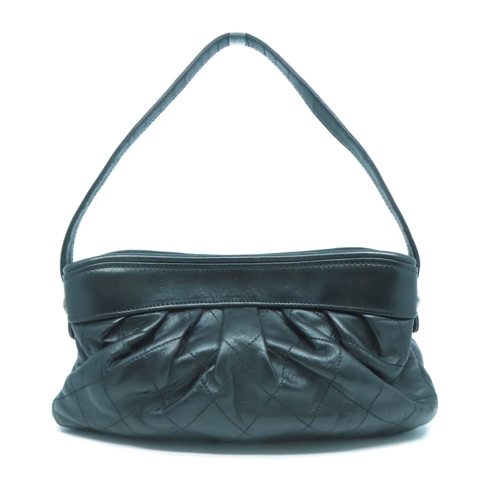 CHANEL **【激減優惠】菱格牛皮皮革Shoulder Bag銀扣肩背袋黑色