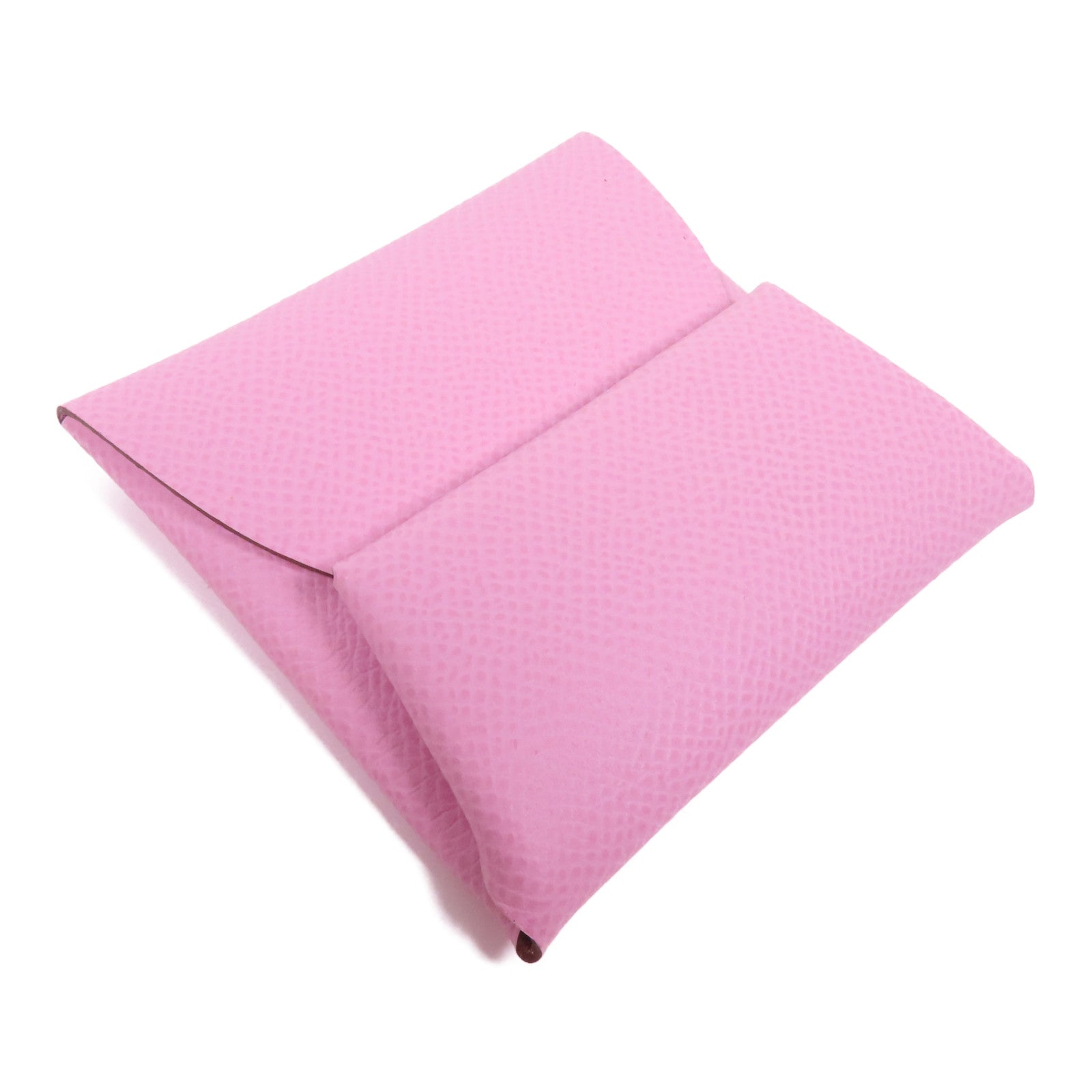 HERMES Epsom皮革Bastia銀扣零錢包Mauve Sylvestre