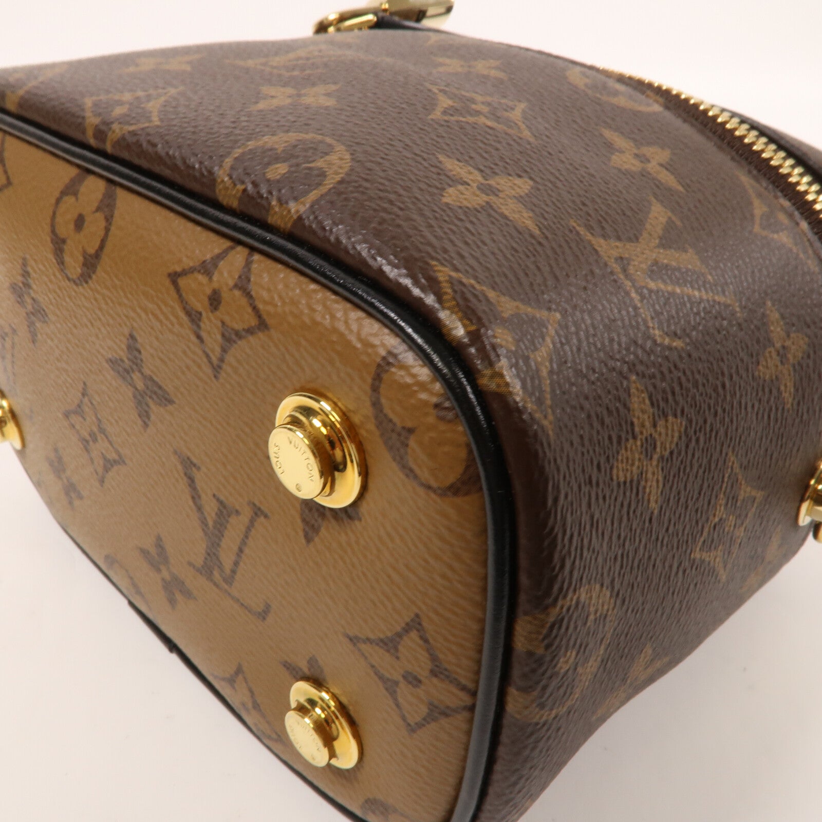 LOUIS VUITTON Monogram Reverse Vanity PM金扣手挽肩背兩用袋棕色