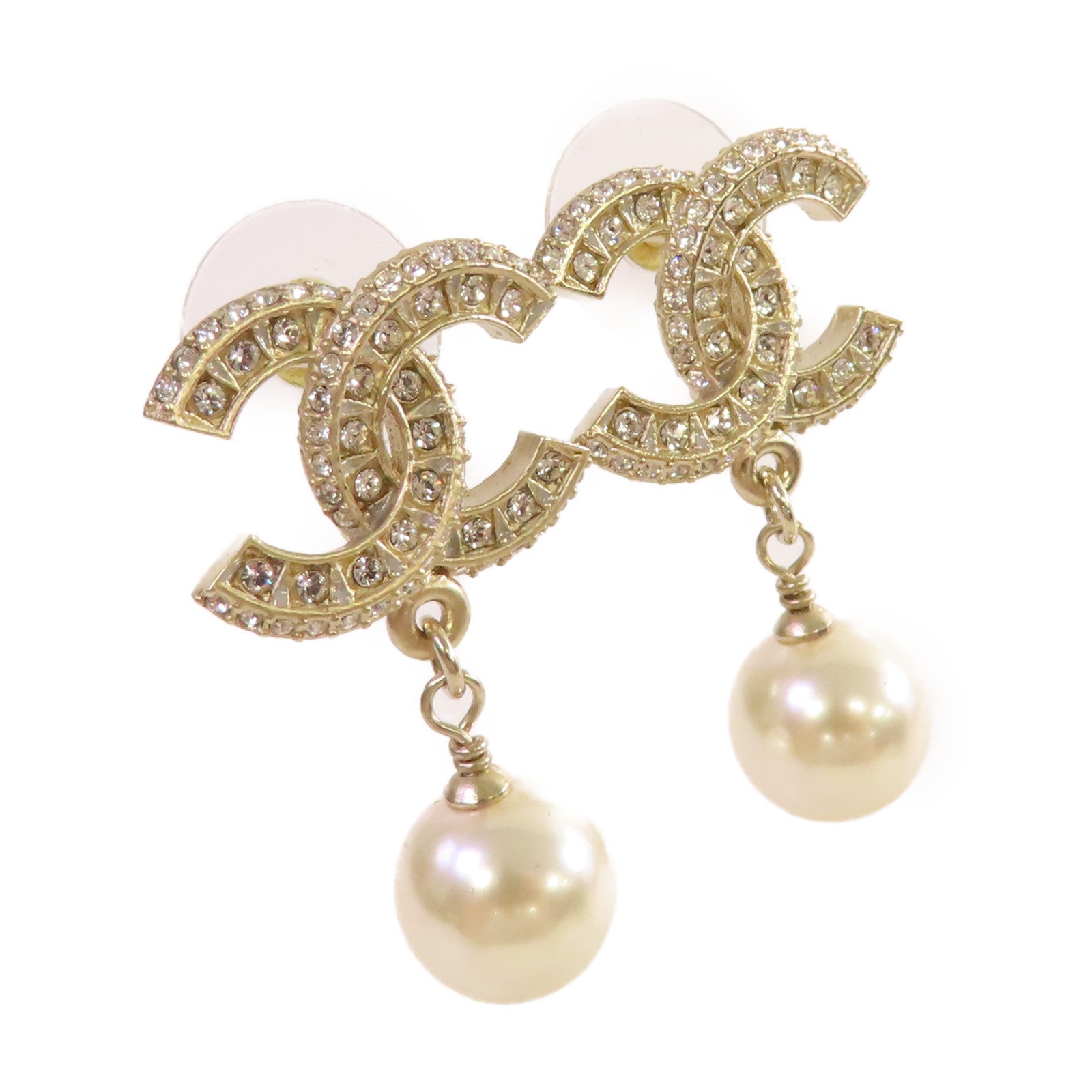CHANEL 仿珍珠/金屬CC Earrings耳環珍珠色/金色