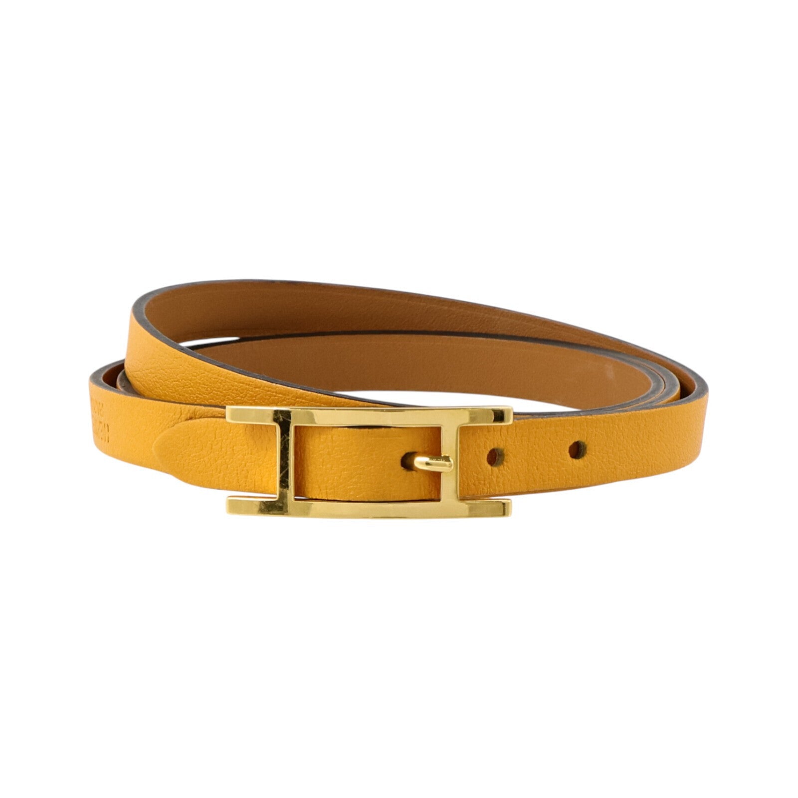 HERMES Swift皮革Behapi Triple Tour Bracelet金扣手鏈Jaune d'Or/Gold