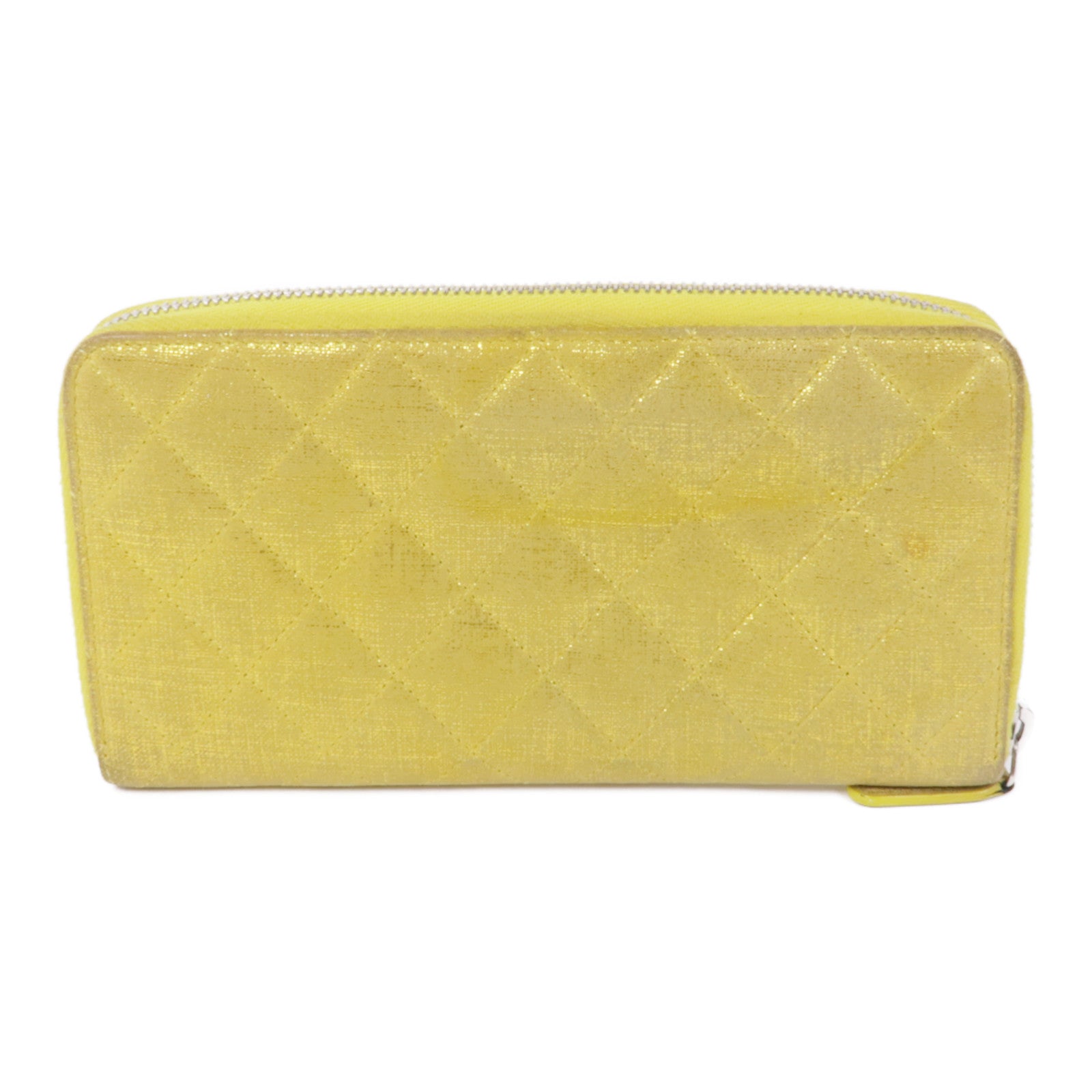 CHANEL CC SHW Zipper Long Wallet Canvas Yellow