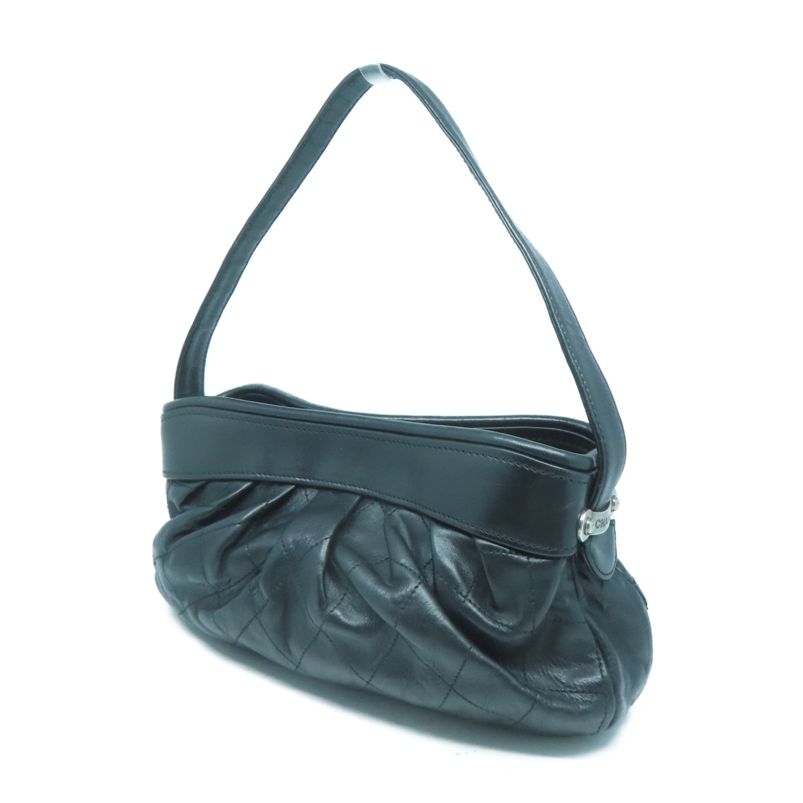 CHANEL **【激減優惠】菱格牛皮皮革Shoulder Bag銀扣肩背袋黑色