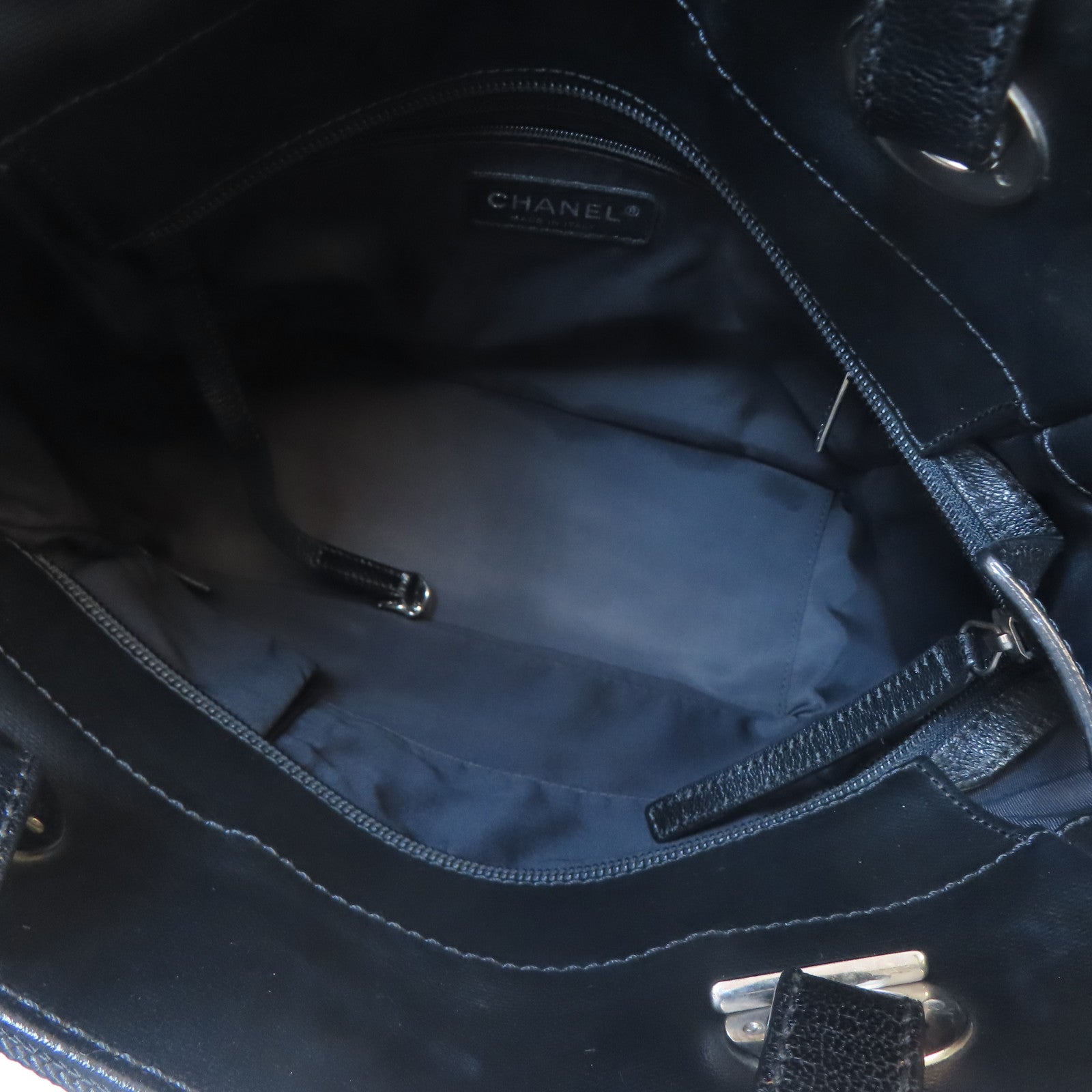 CHANEL 塗層帆布Tote Bag銀扣手挽袋黑色