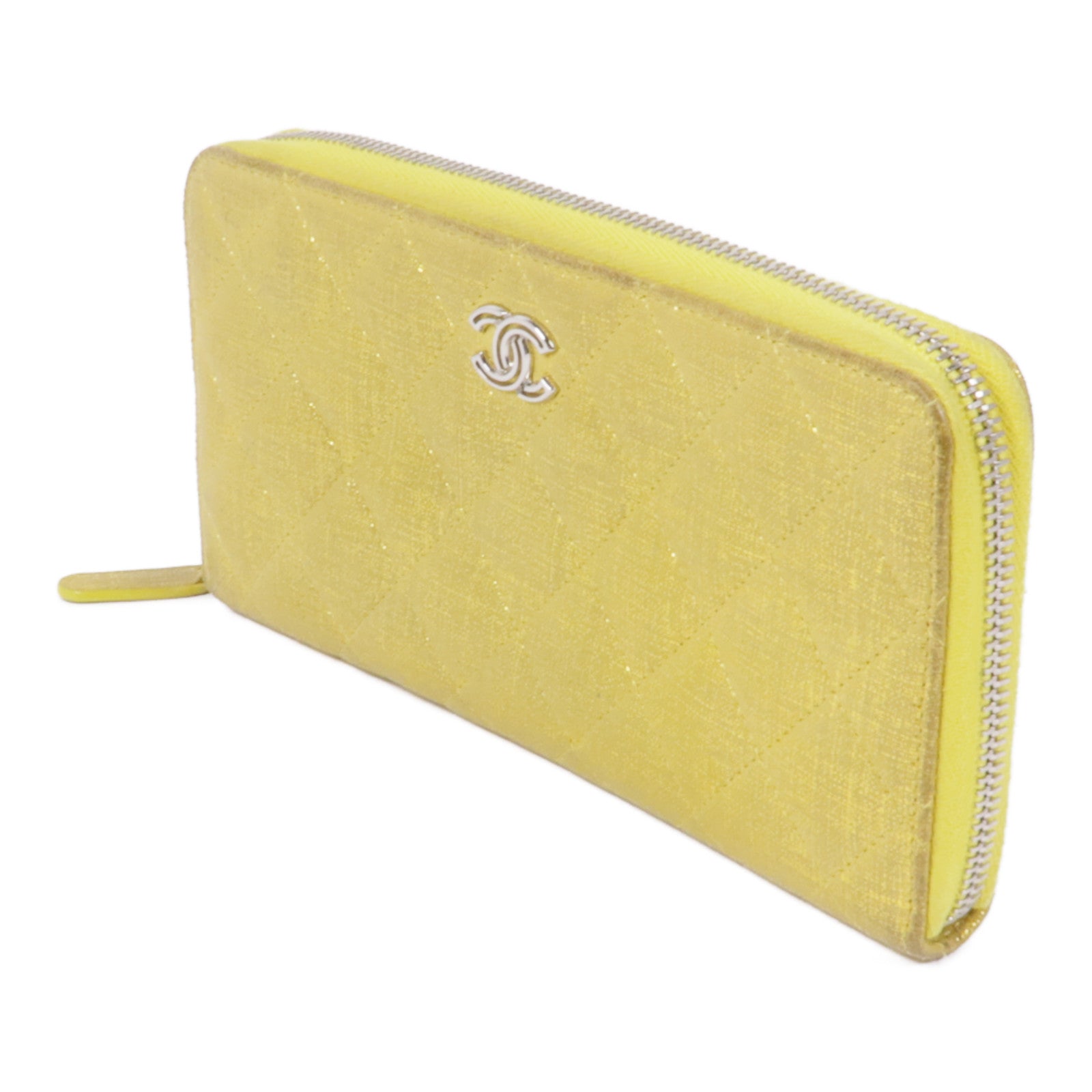CHANEL CC SHW Zipper Long Wallet Canvas Yellow