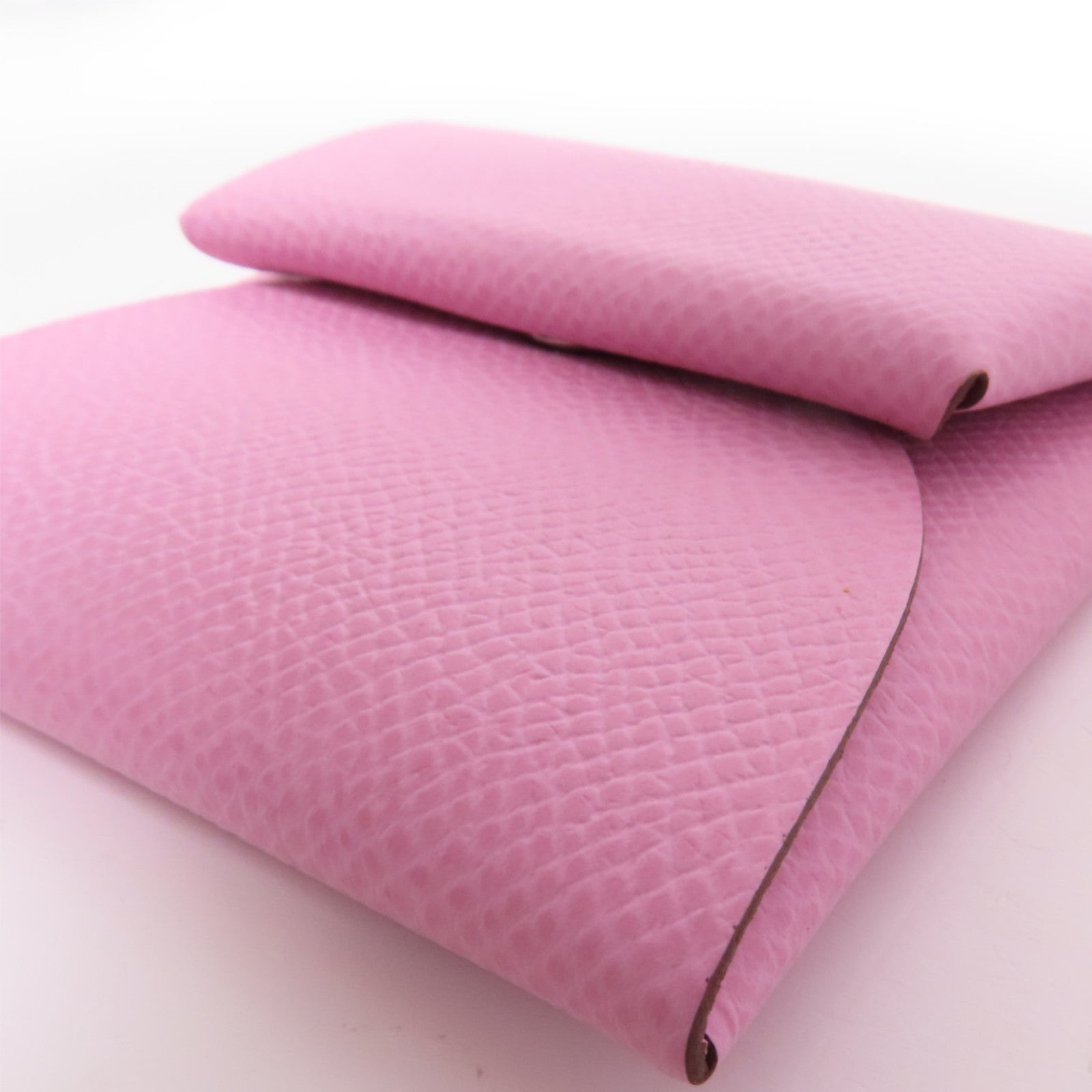 HERMES Epsom皮革Bastia銀扣零錢包Mauve Sylvestre
