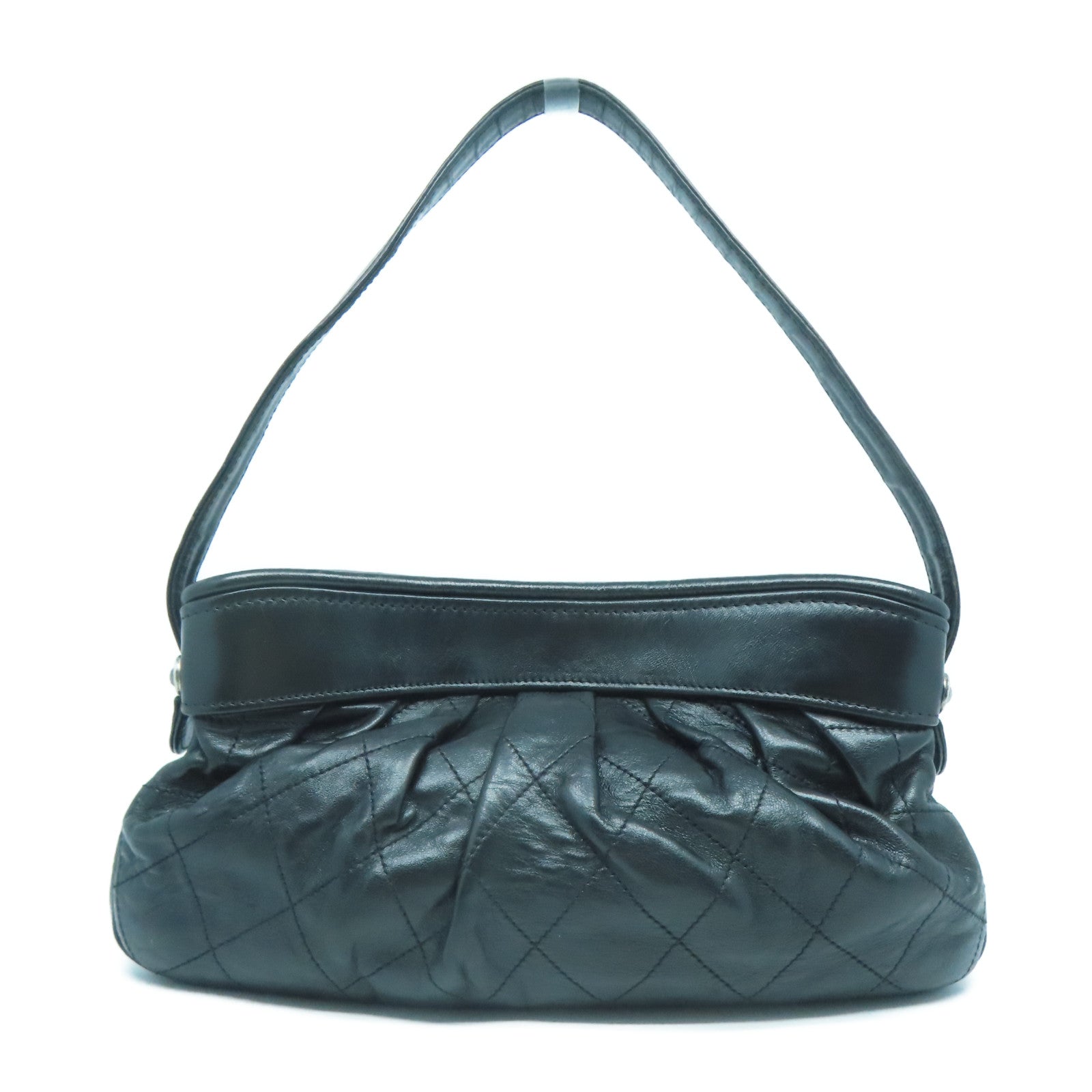 CHANEL **【激減優惠】菱格牛皮皮革Shoulder Bag銀扣肩背袋黑色