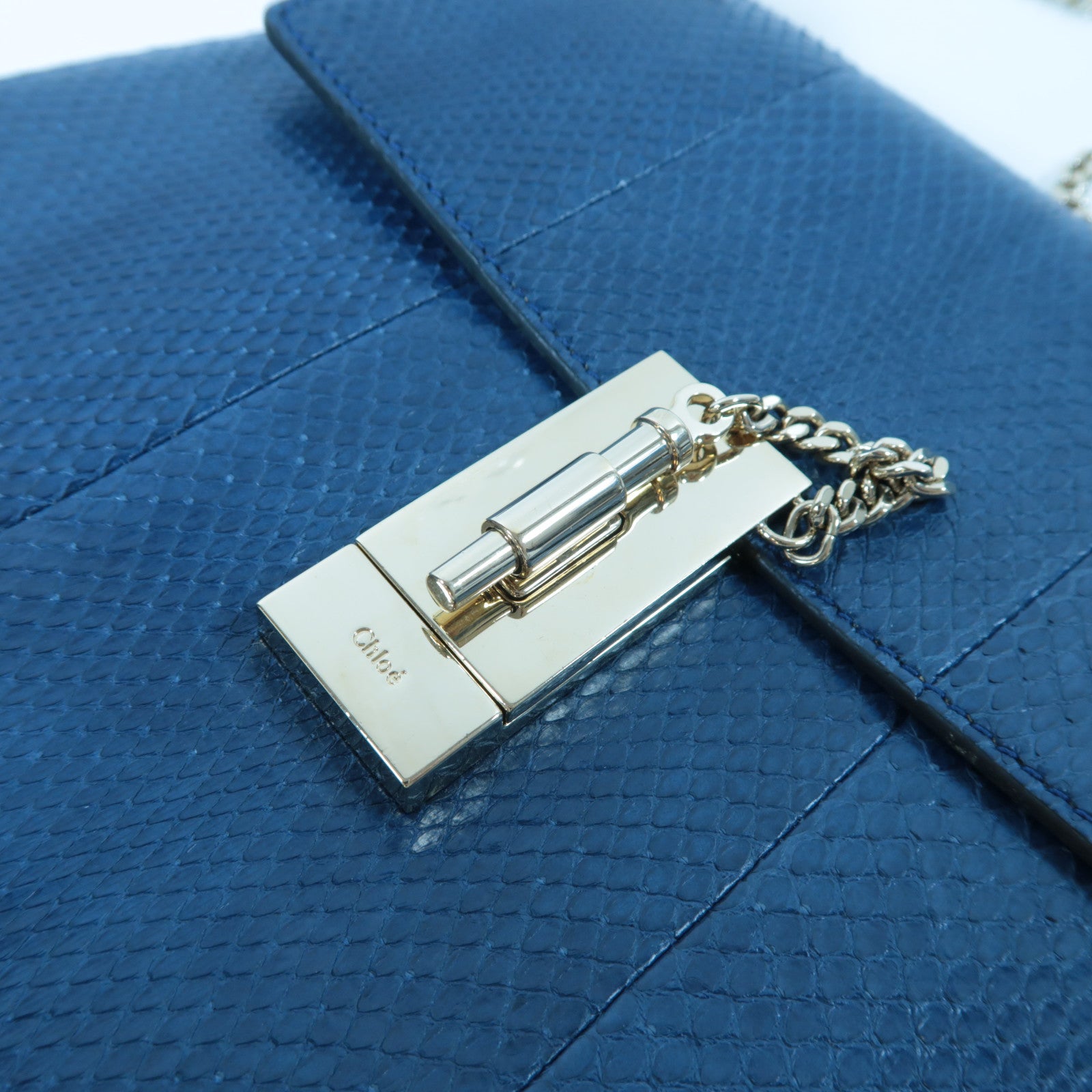Chloe 【激減優惠】蛇皮皮革Chain Shoulder Bag金扣鏈帶肩背袋深藍色