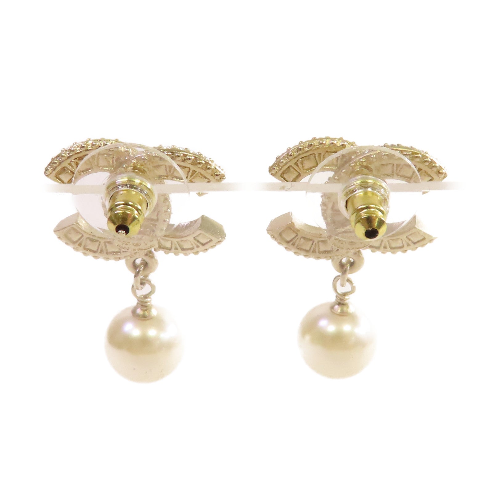 CHANEL 仿珍珠/金屬CC Earrings耳環珍珠色/金色