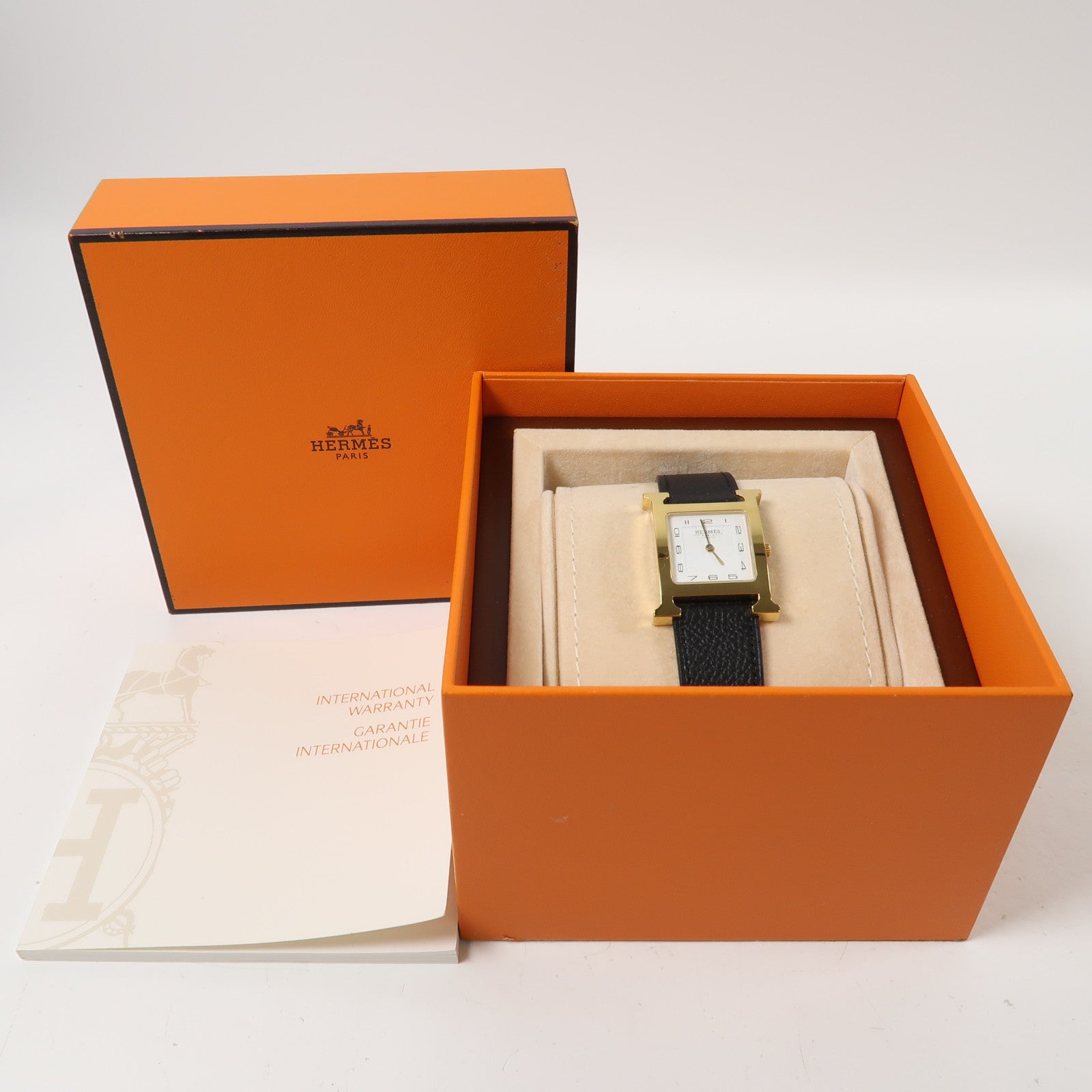 HERMES 皮革Heure H Watch 25mm手錶石英機芯黑色/金色