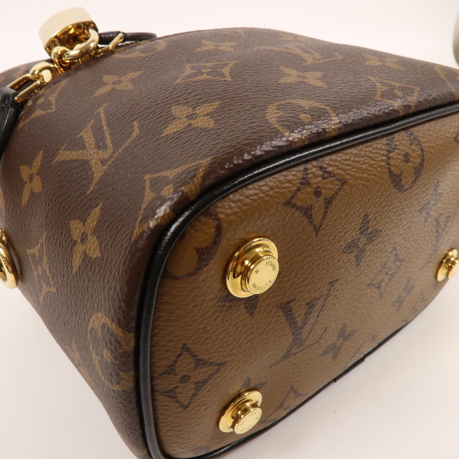 LOUIS VUITTON Monogram Reverse Vanity PM金扣手挽肩背兩用袋棕色