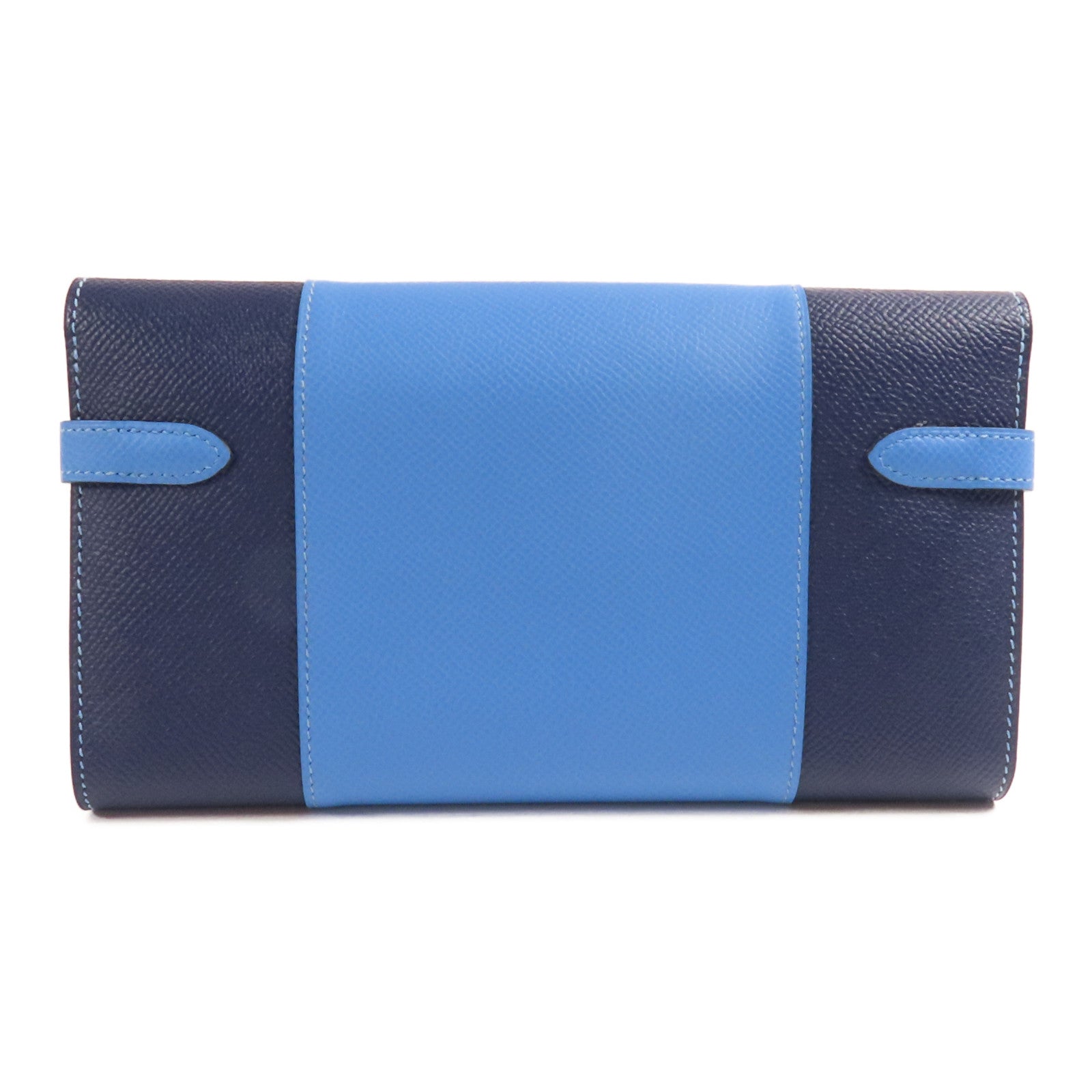 HERMES Epsom皮革Kelly Wallet銀扣長錢包Colvert Blue/Blue Nuit