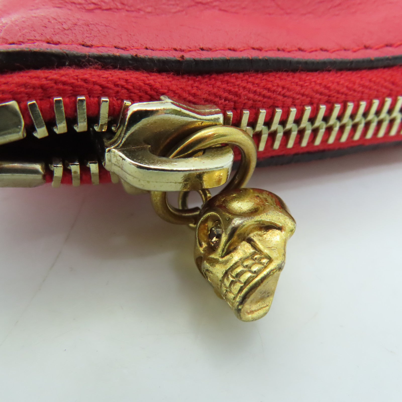 SELECTION Leather Alexander McQueen Clutch Gold Buckle Clutch Red
