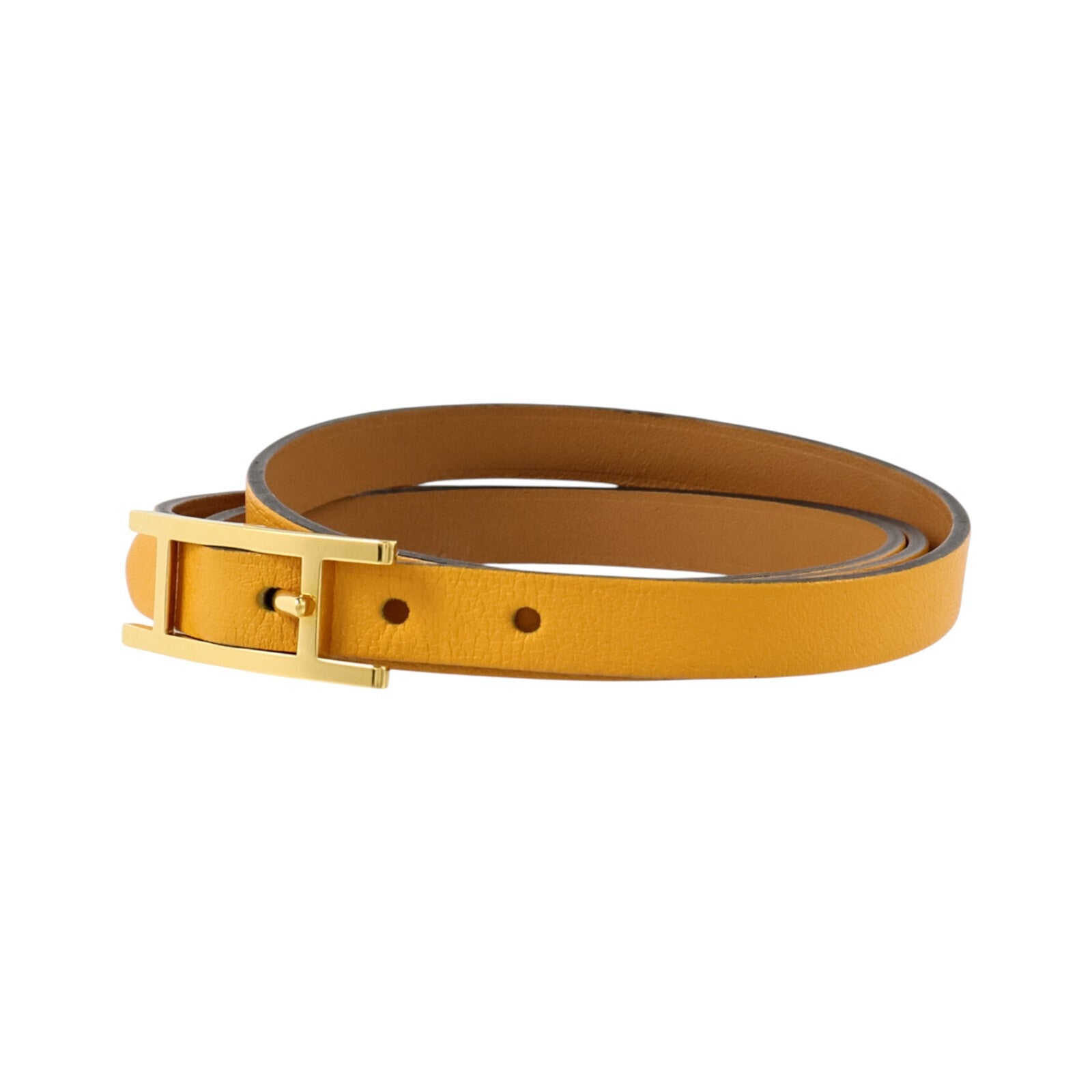 HERMES Swift皮革Behapi Triple Tour Bracelet金扣手鏈Jaune d'Or/Gold