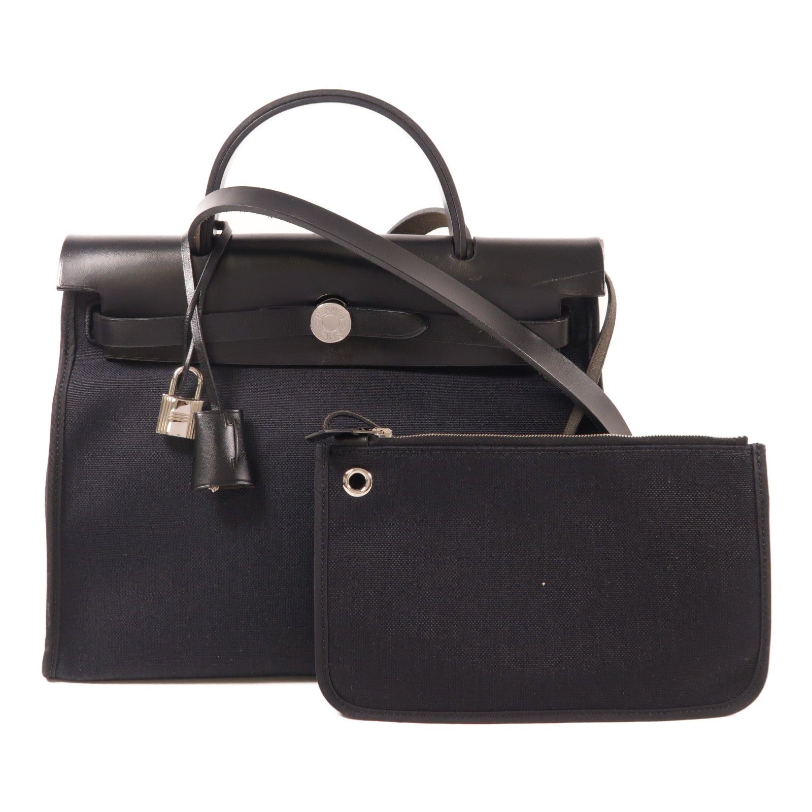 HERMES 帆布Herbag PM銀扣手挽肩背兩用袋
