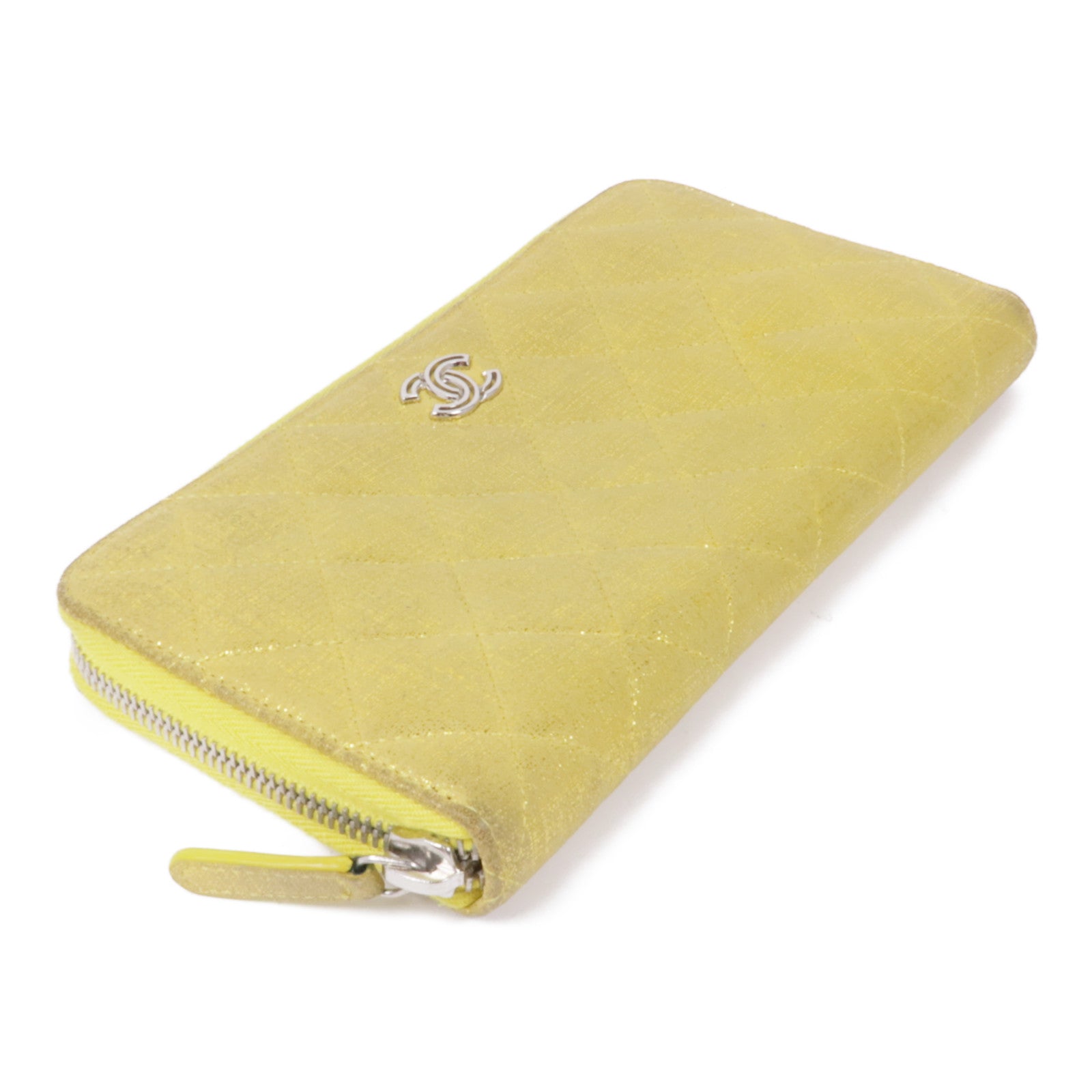 CHANEL CC SHW Zipper Long Wallet Canvas Yellow
