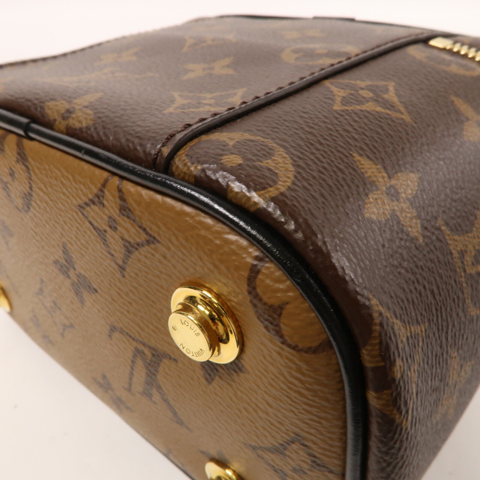 LOUIS VUITTON Monogram Reverse Vanity PM金扣手挽肩背兩用袋棕色