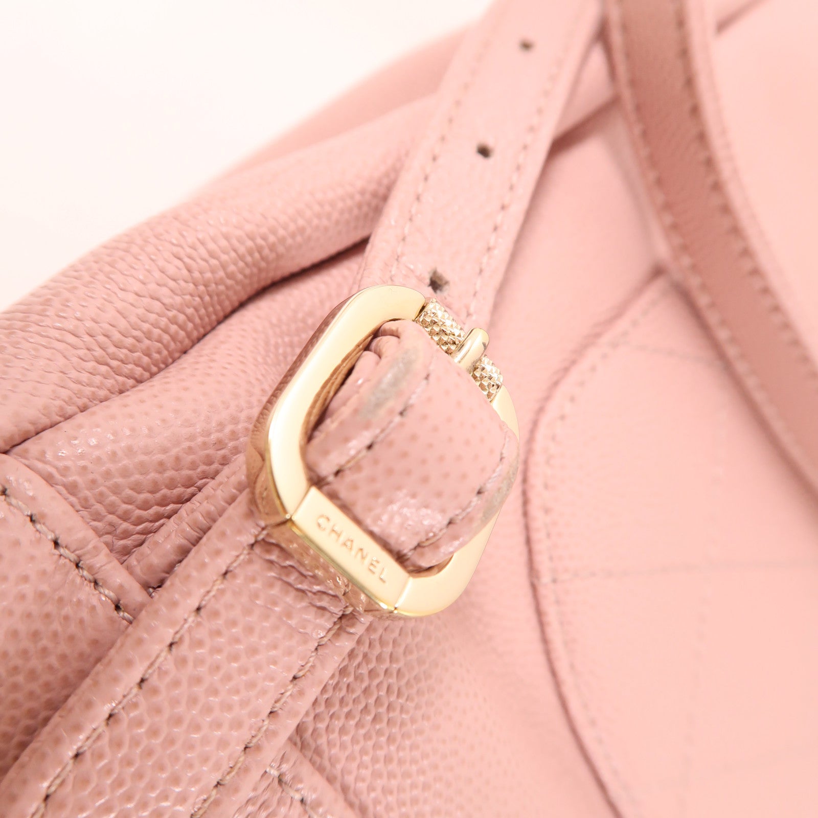 CHANEL 牛皮皮革Rucksack金扣背包粉紅色