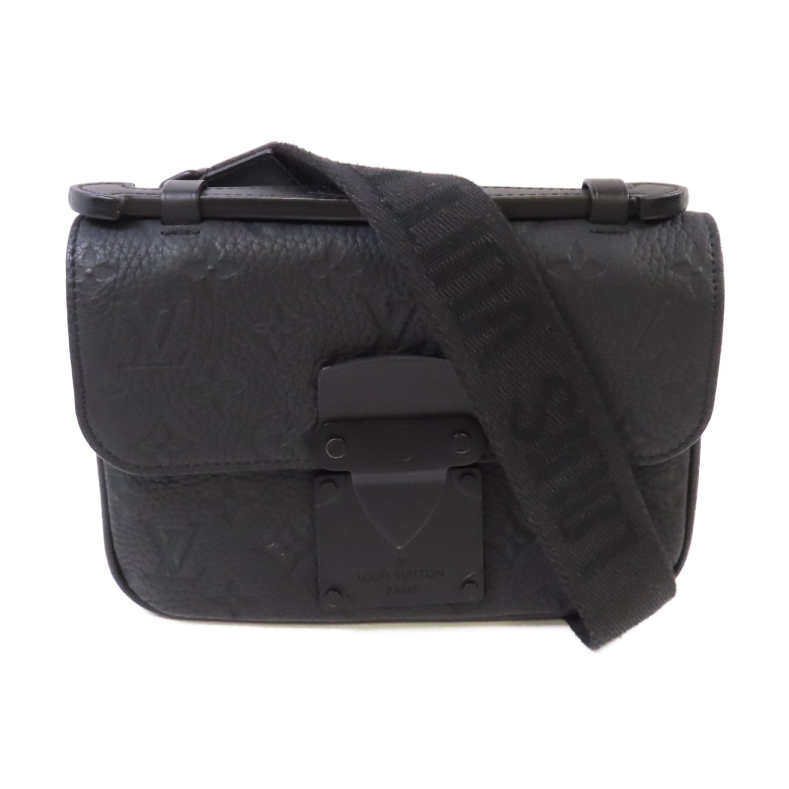 LOUIS VUITTON Monogram Taurillon S Lock Sling Bag肩背袋黑色