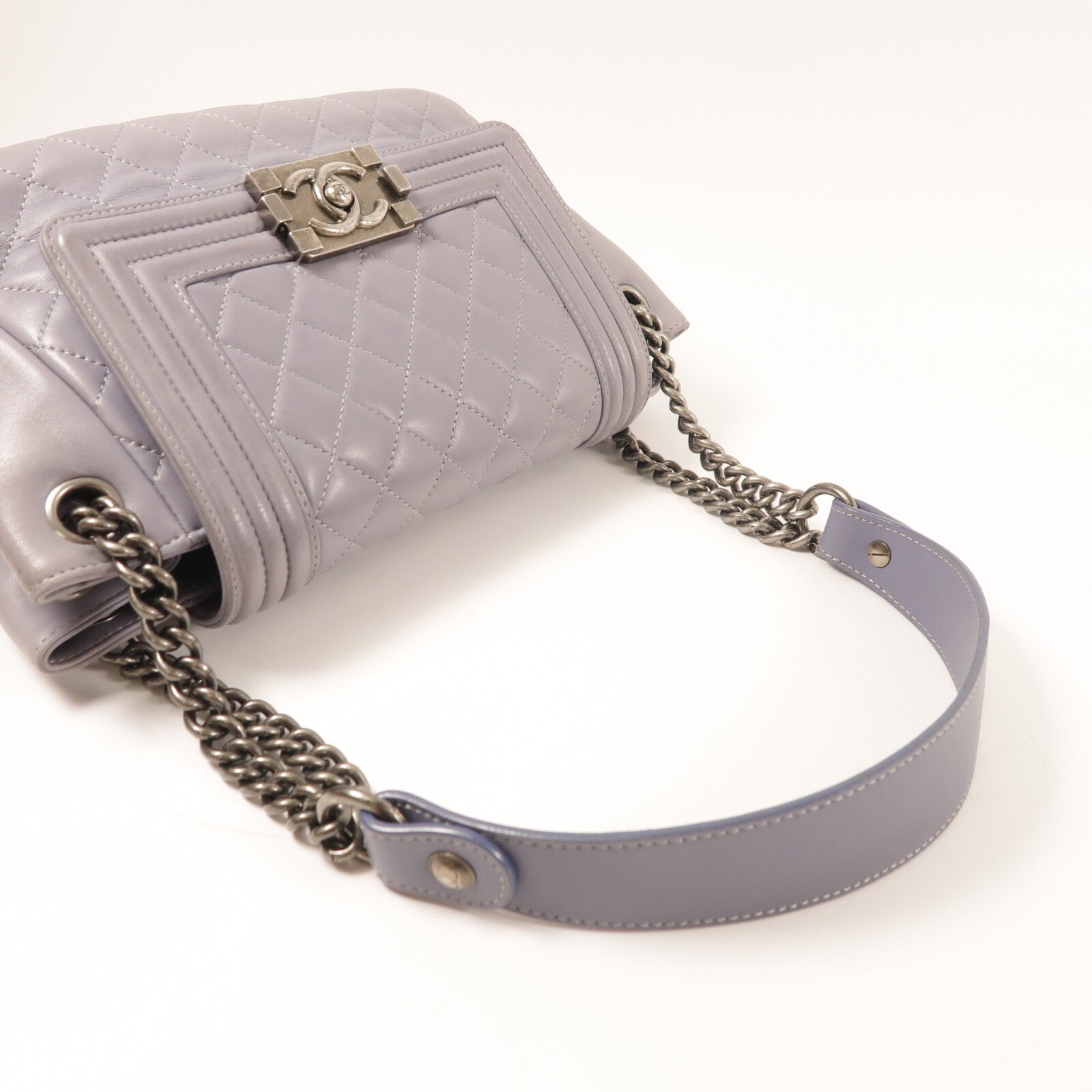 CHANEL 羊皮皮革Shoulder Bag銀扣鏈帶肩背袋