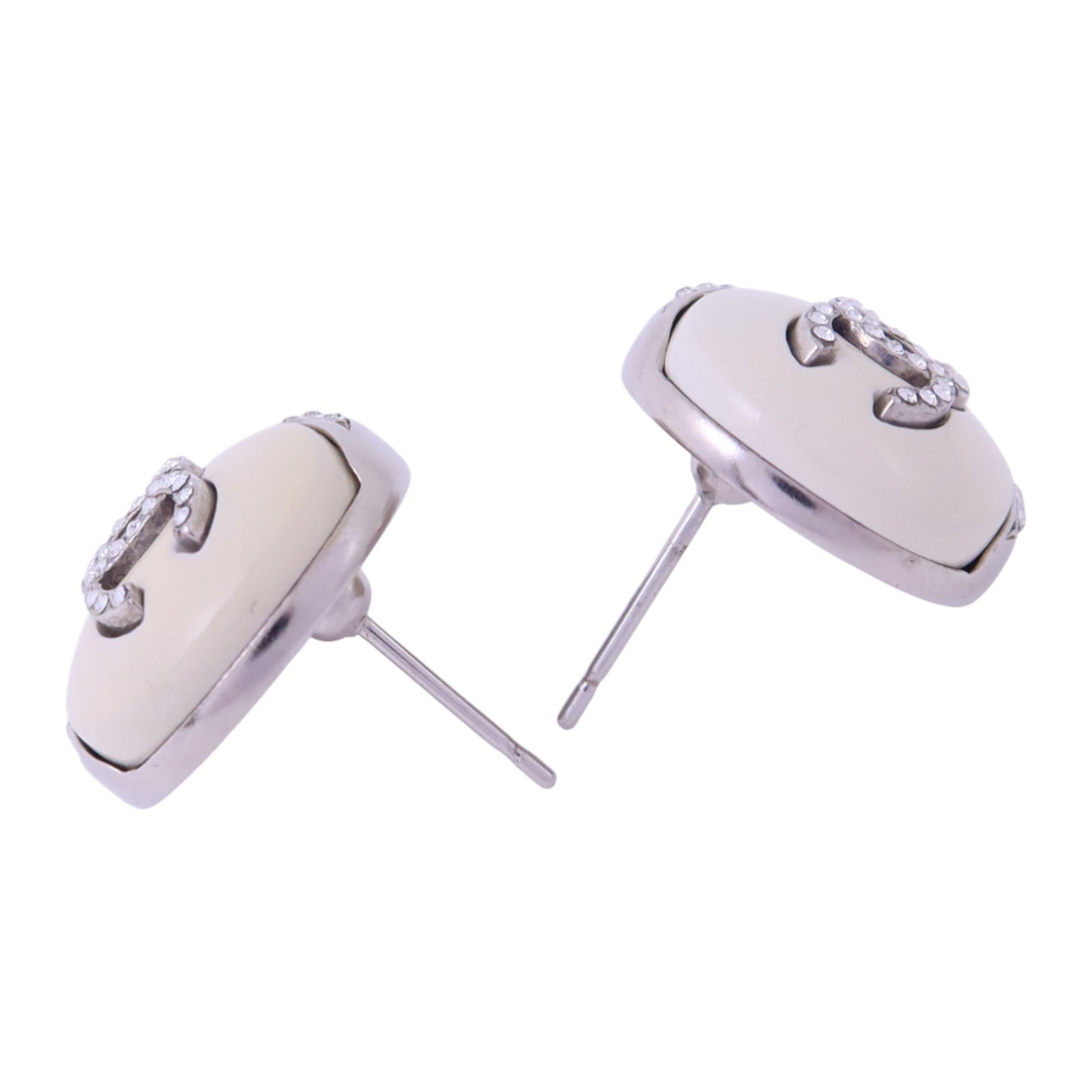 CHANEL 金屬/PVC/水鑽Earrings銀扣耳環