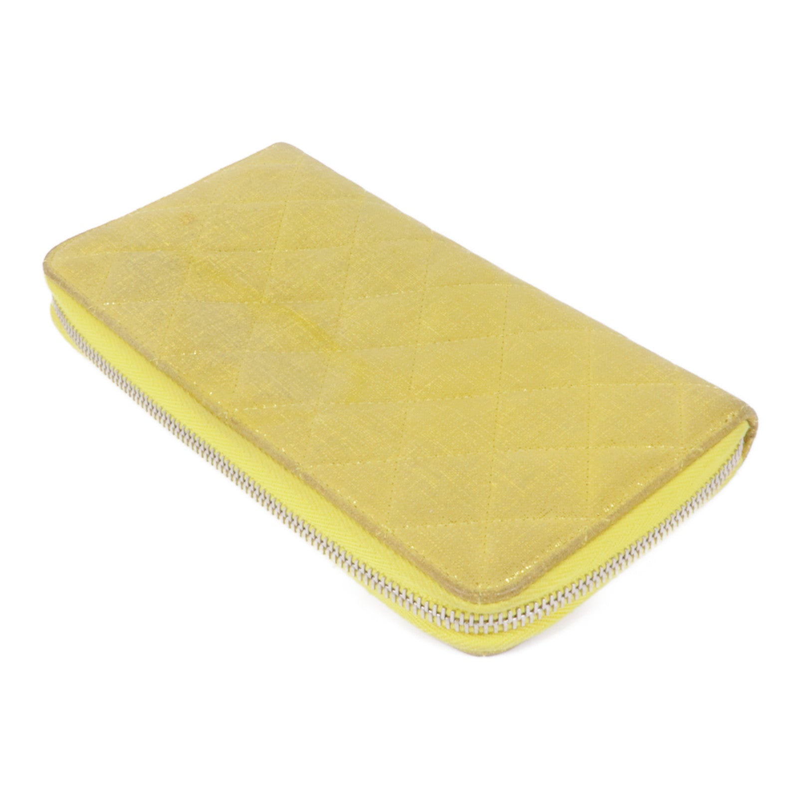 CHANEL CC SHW Zipper Long Wallet Canvas Yellow