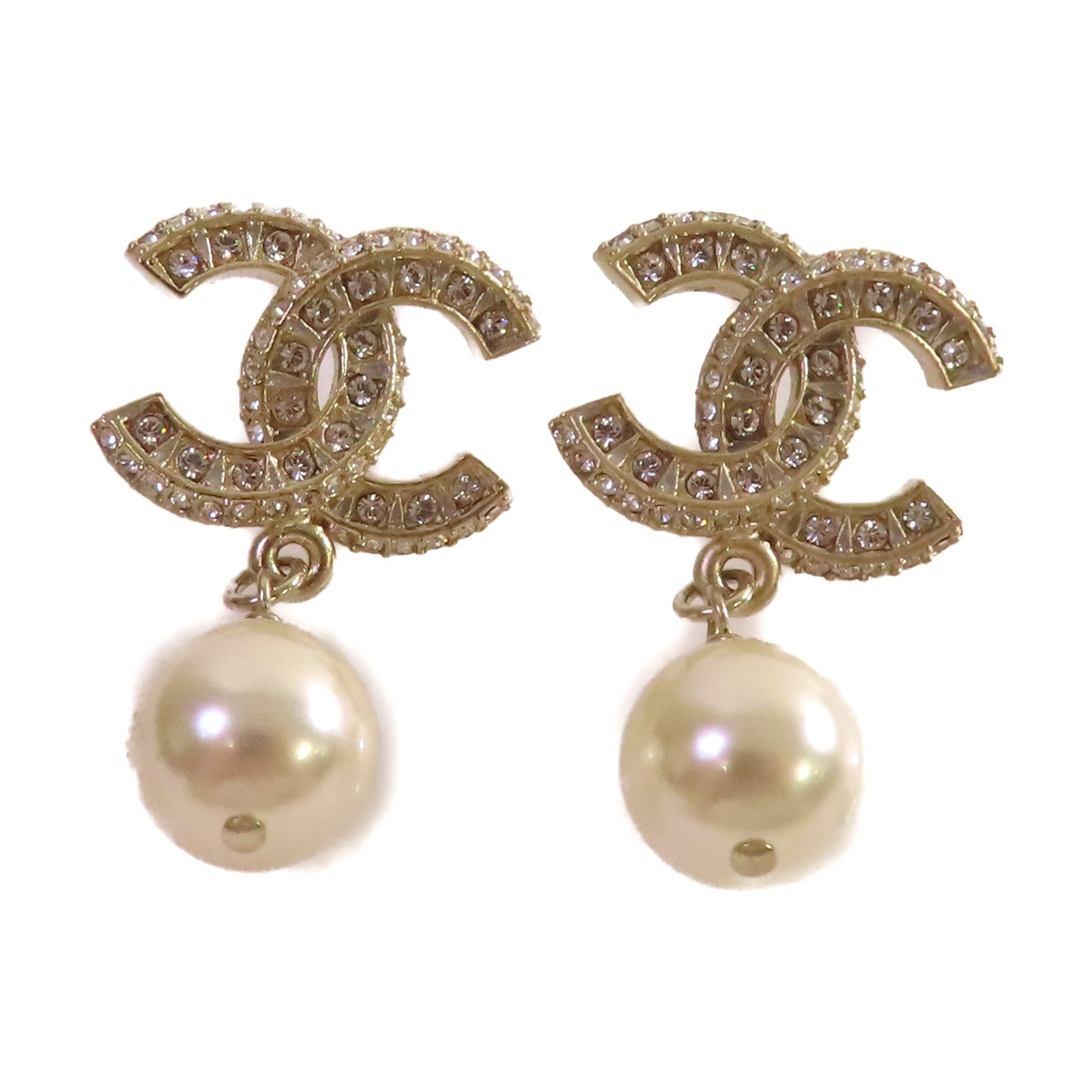 CHANEL 仿珍珠/金屬CC Earrings耳環珍珠色/金色