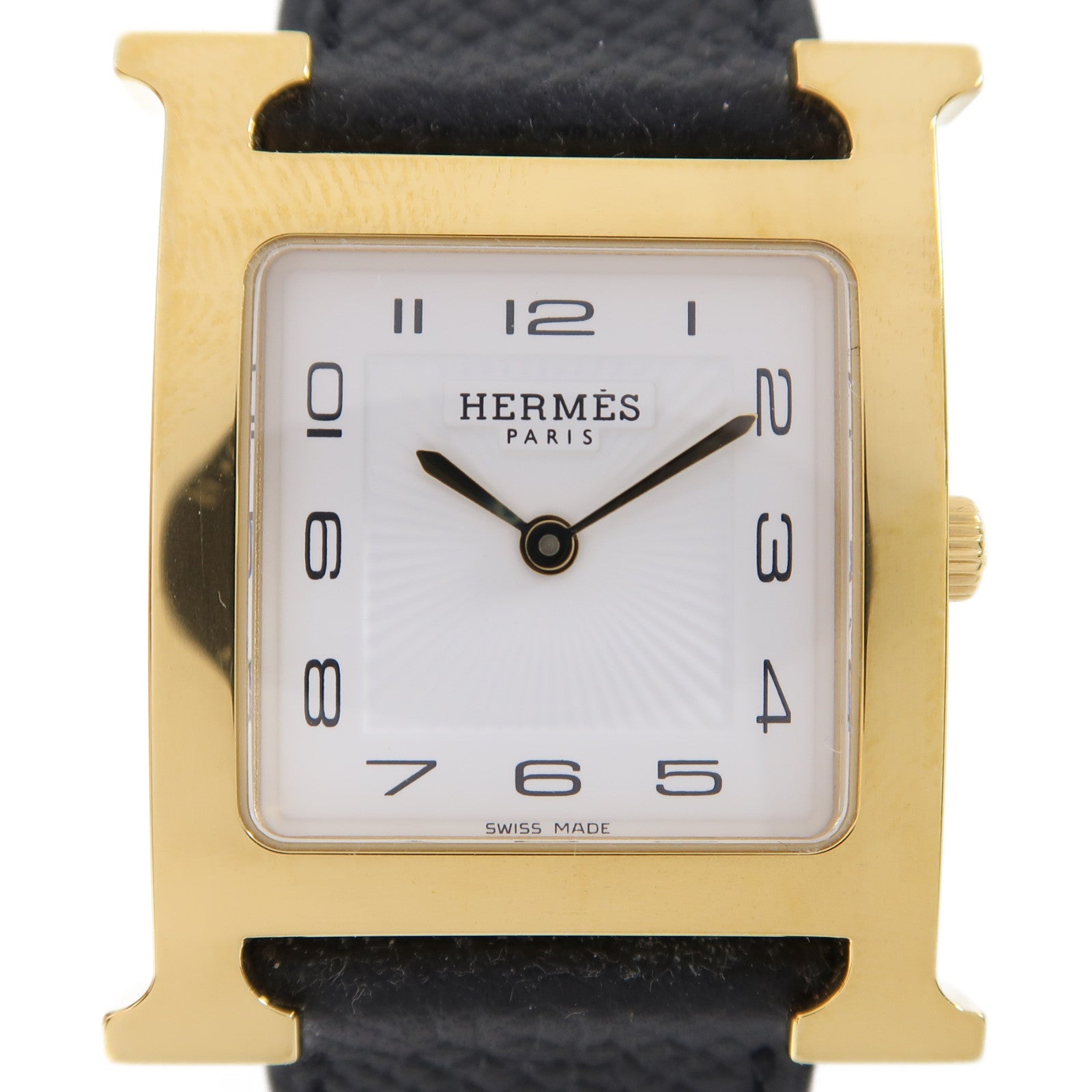 HERMES 皮革Heure H Watch 25mm手錶石英機芯黑色/金色