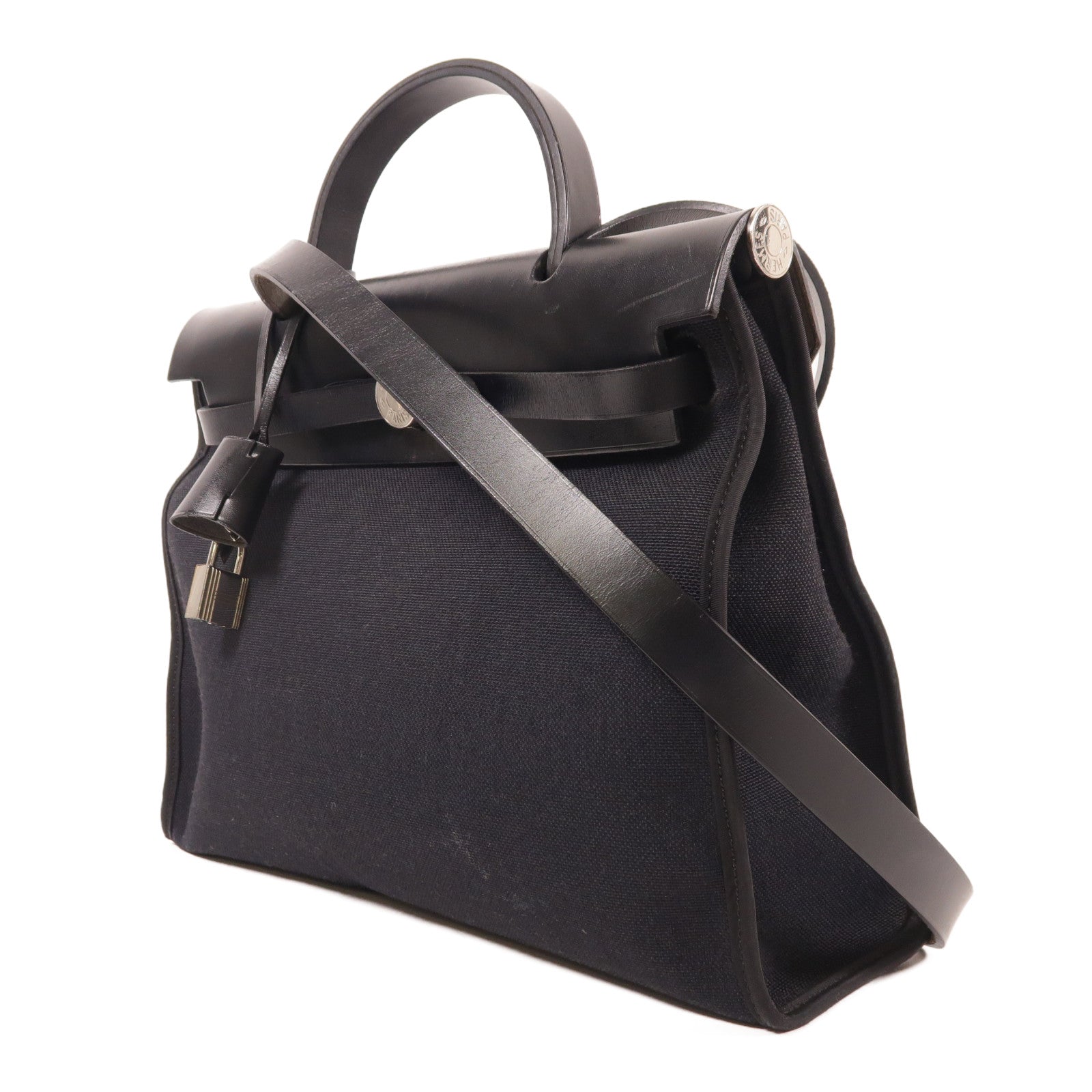 HERMES 帆布Herbag PM銀扣手挽肩背兩用袋