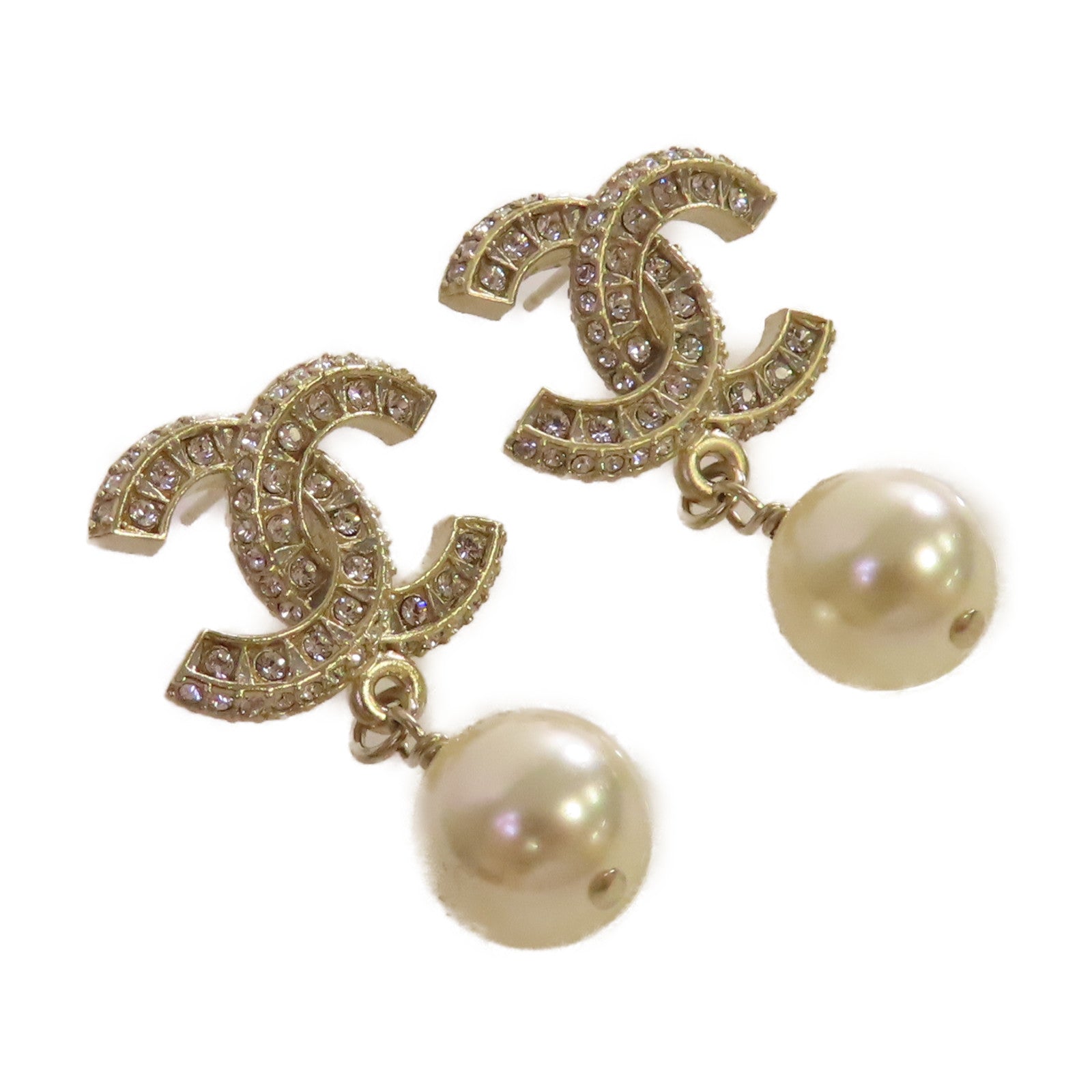 CHANEL 仿珍珠/金屬CC Earrings耳環珍珠色/金色