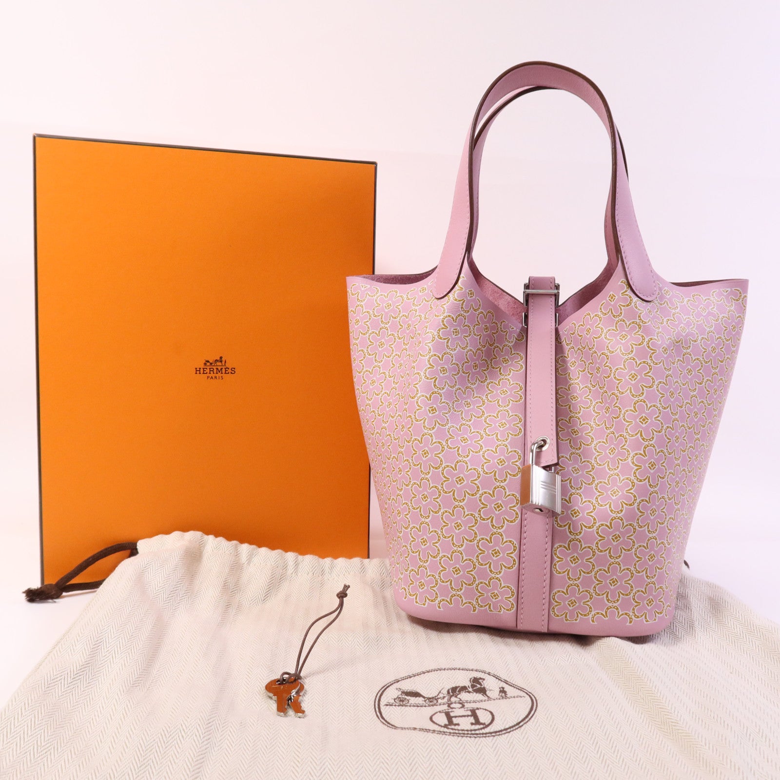 HERMES Swift皮革Picotin PM銀扣手挽袋Mauve Sylvestre