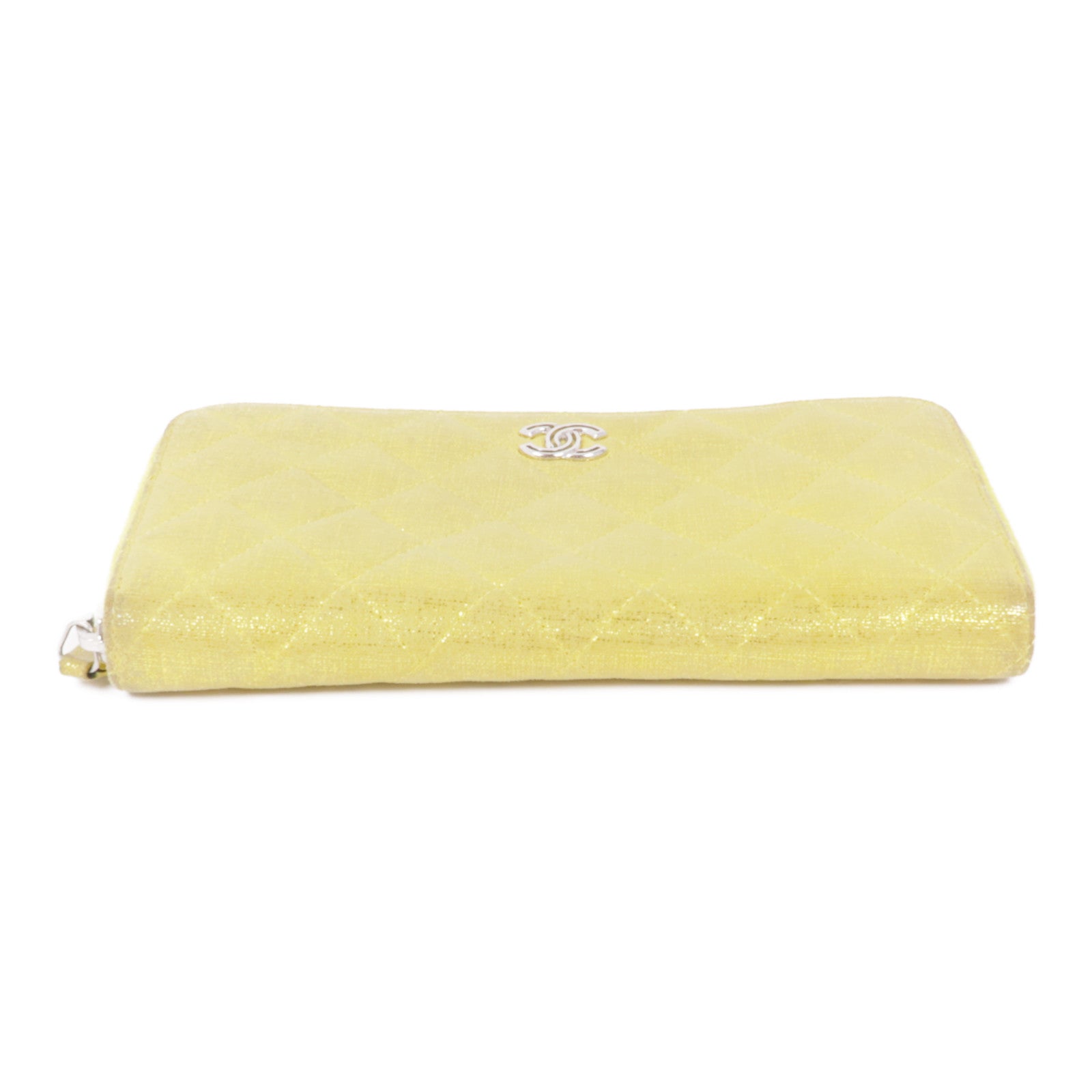 CHANEL CC SHW Zipper Long Wallet Canvas Yellow
