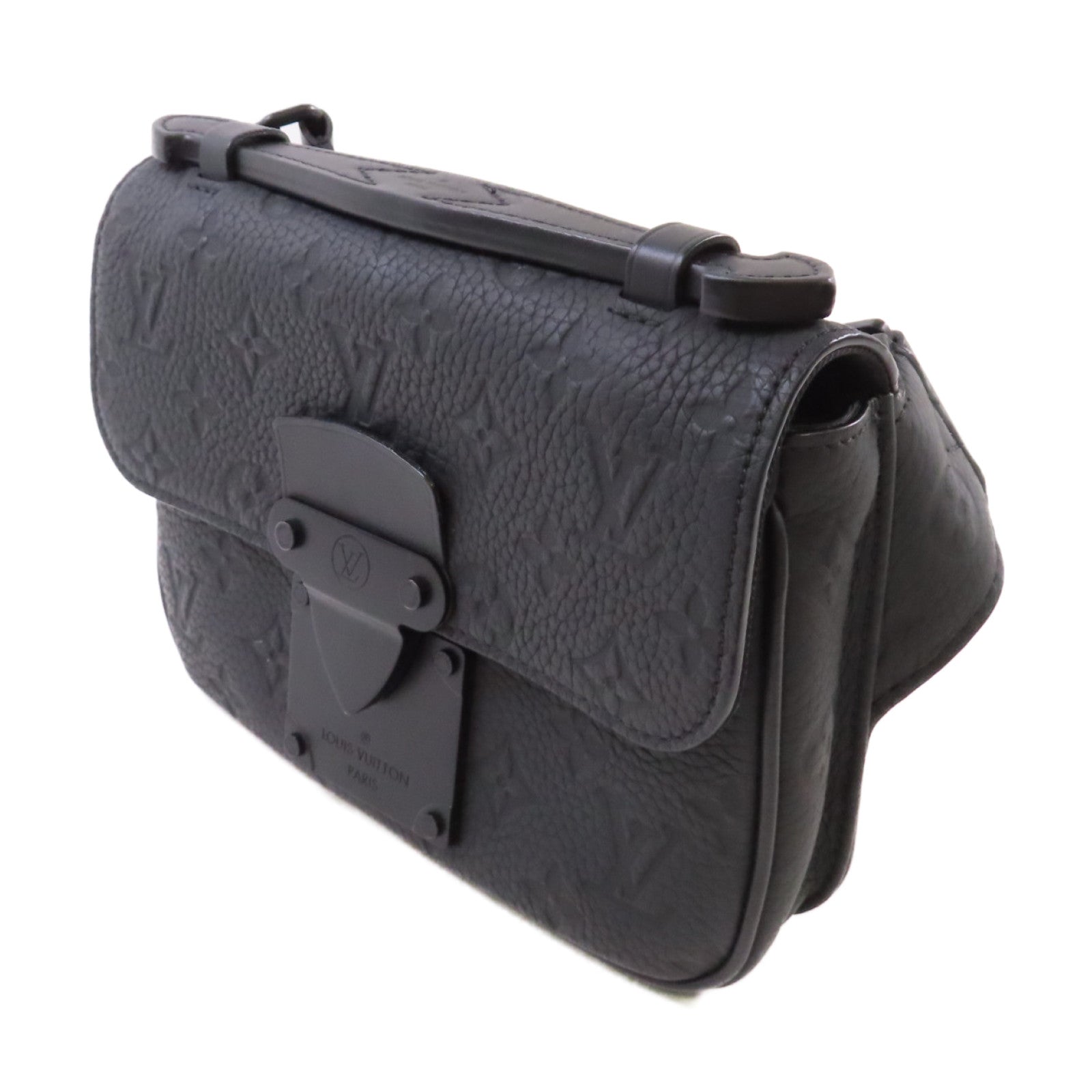 LOUIS VUITTON Monogram Taurillon S Lock Sling Bag肩背袋黑色