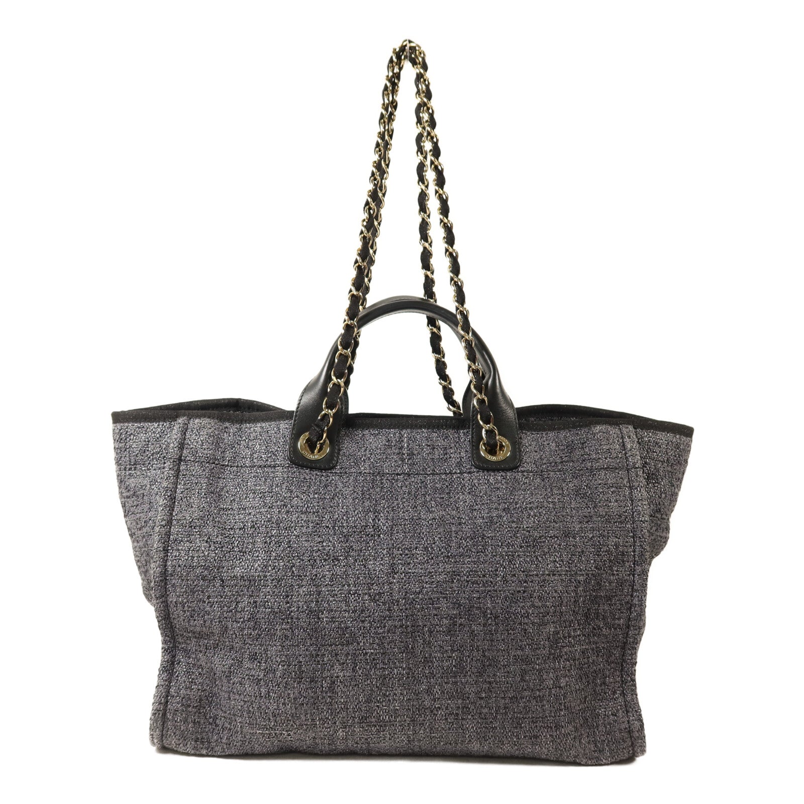 CHANEL 帆布Large Shopping Bag金扣鏈帶手挽肩背兩用袋