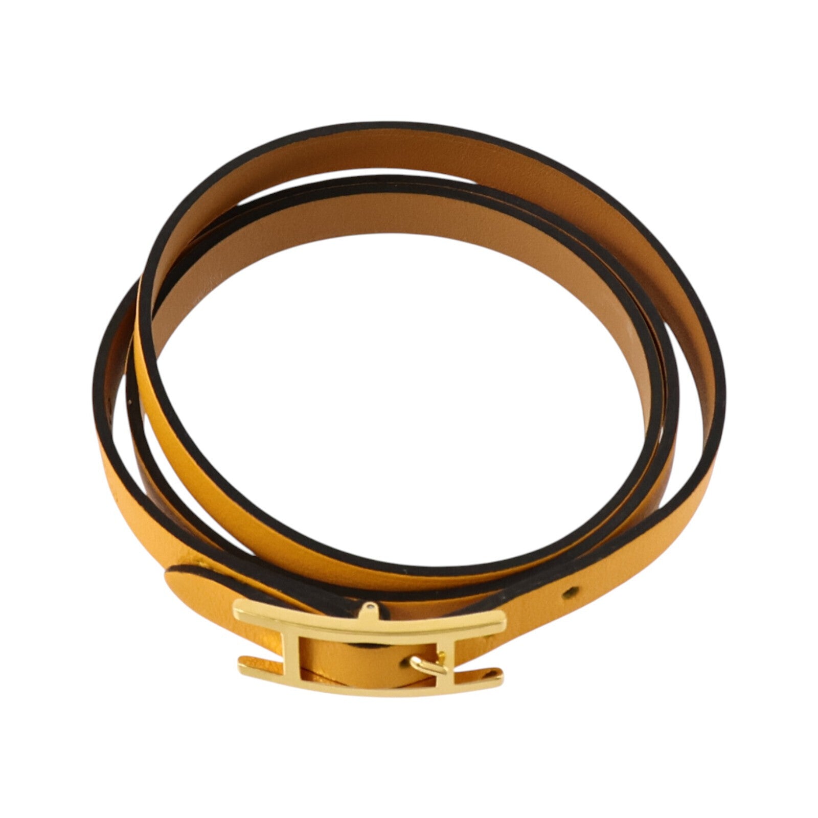 HERMES Swift皮革Behapi Triple Tour Bracelet金扣手鏈Jaune d'Or/Gold