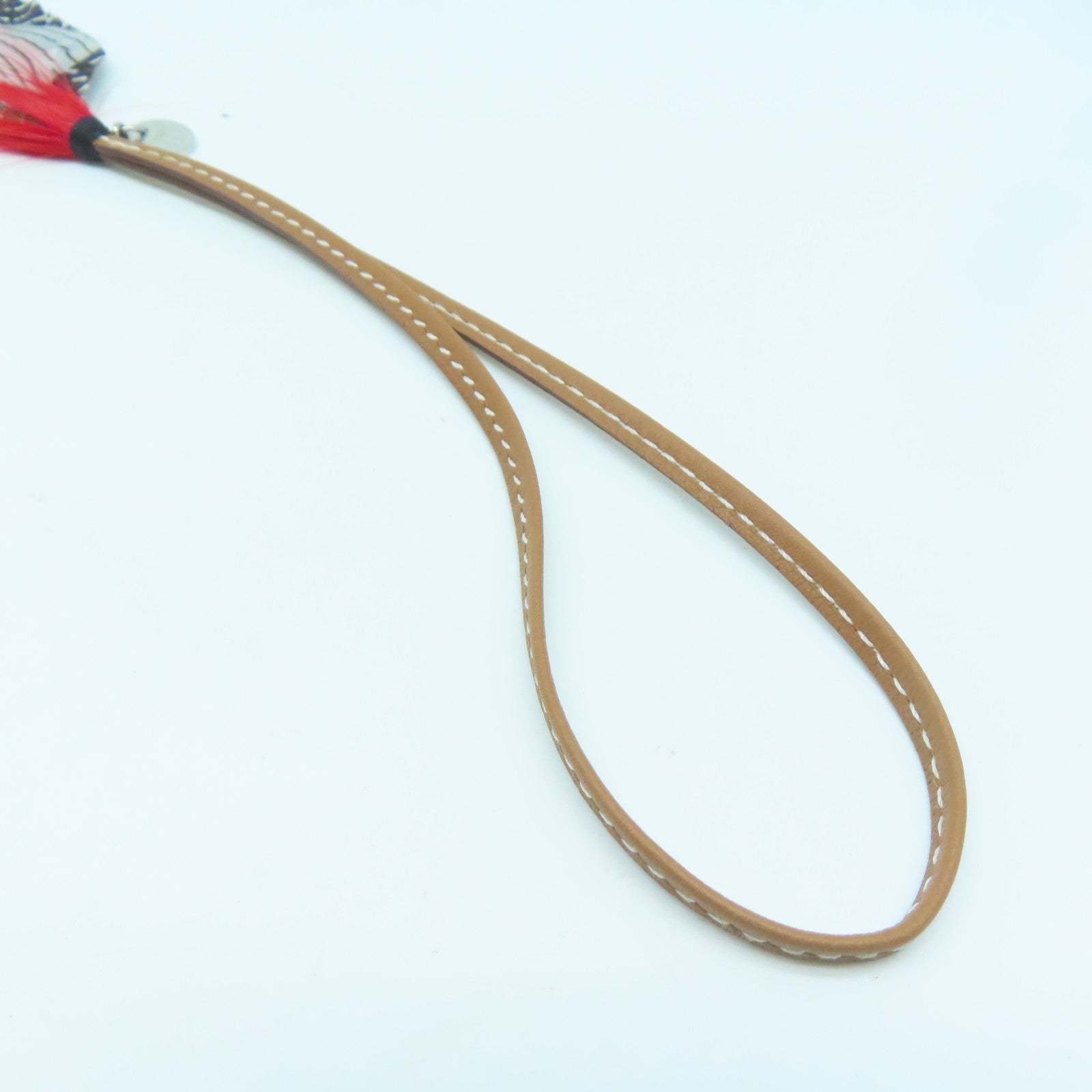 HERMES 皮革/羽毛HERMES Charm银扣挂饰红色/黑色/
