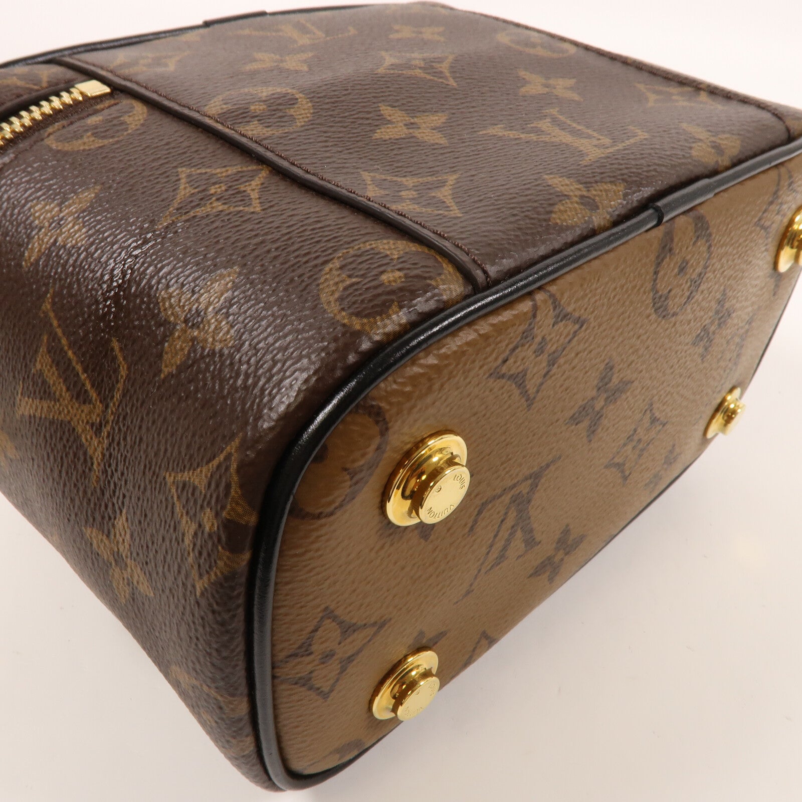 LOUIS VUITTON Monogram Reverse Vanity PM金扣手挽肩背兩用袋棕色