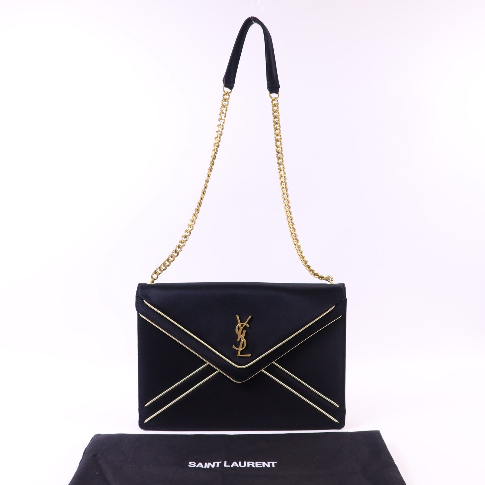 SAINT LAURENT 絨布Sac Ming Jamie金扣鏈帶肩背袋