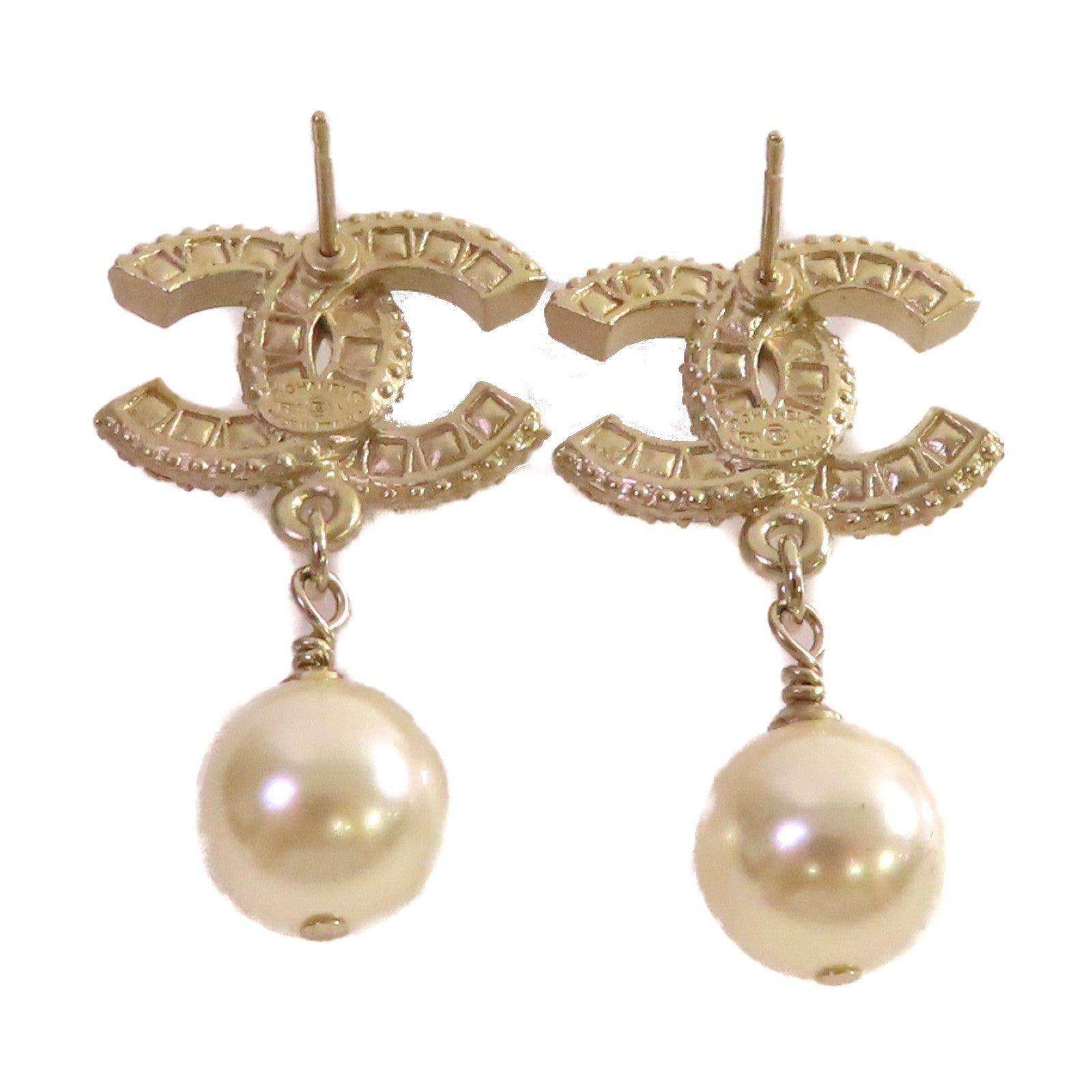 CHANEL 仿珍珠/金屬CC Earrings耳環珍珠色/金色