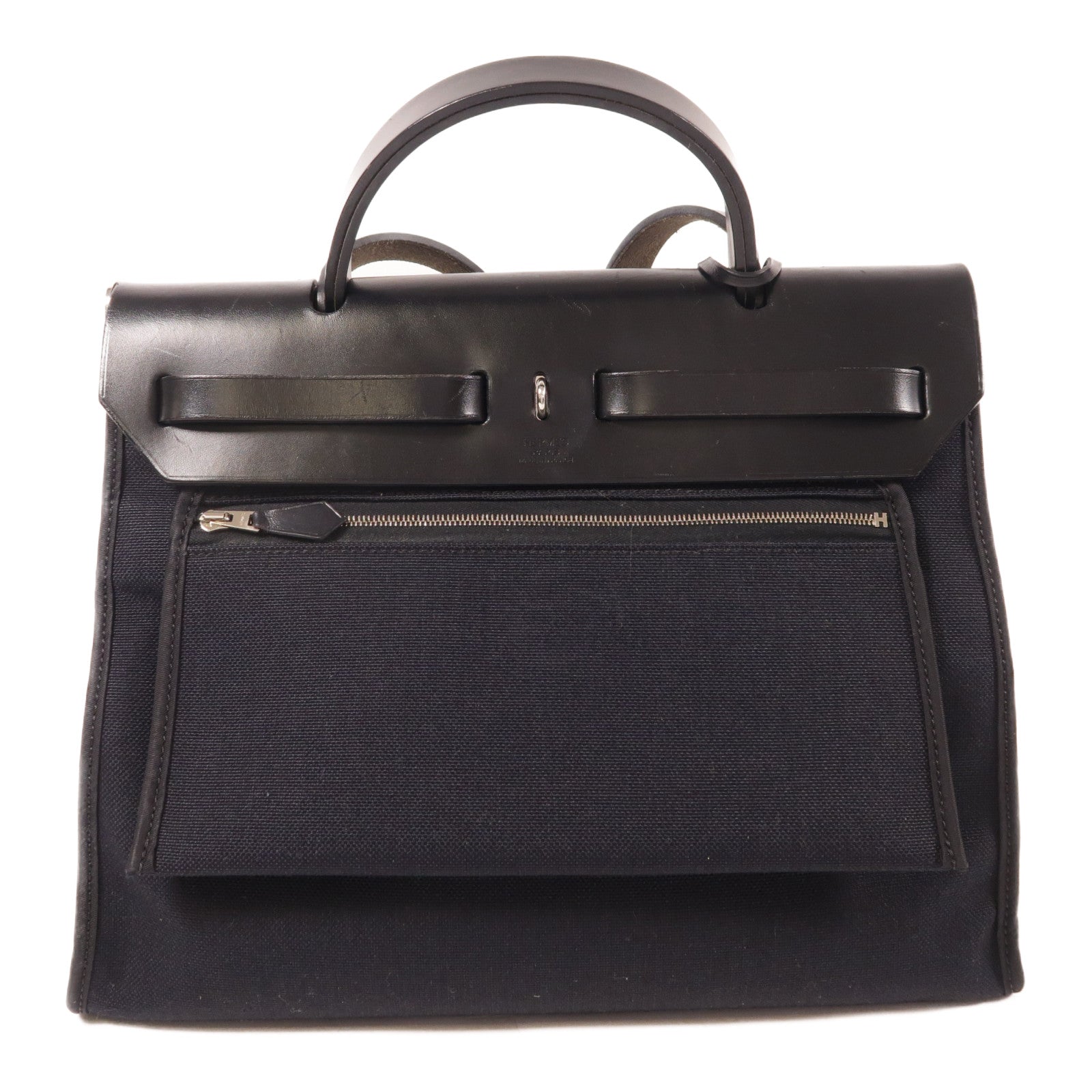 HERMES 帆布Herbag PM銀扣手挽肩背兩用袋