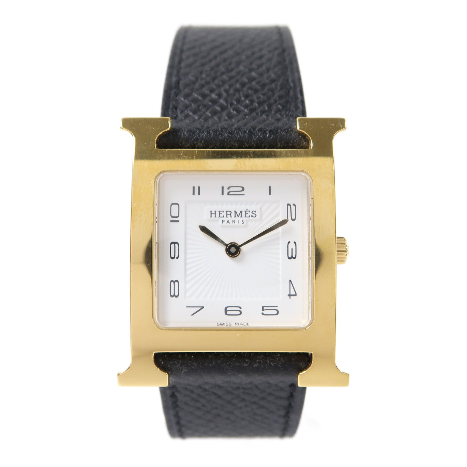 HERMES 皮革Heure H Watch 25mm手錶石英機芯黑色/金色