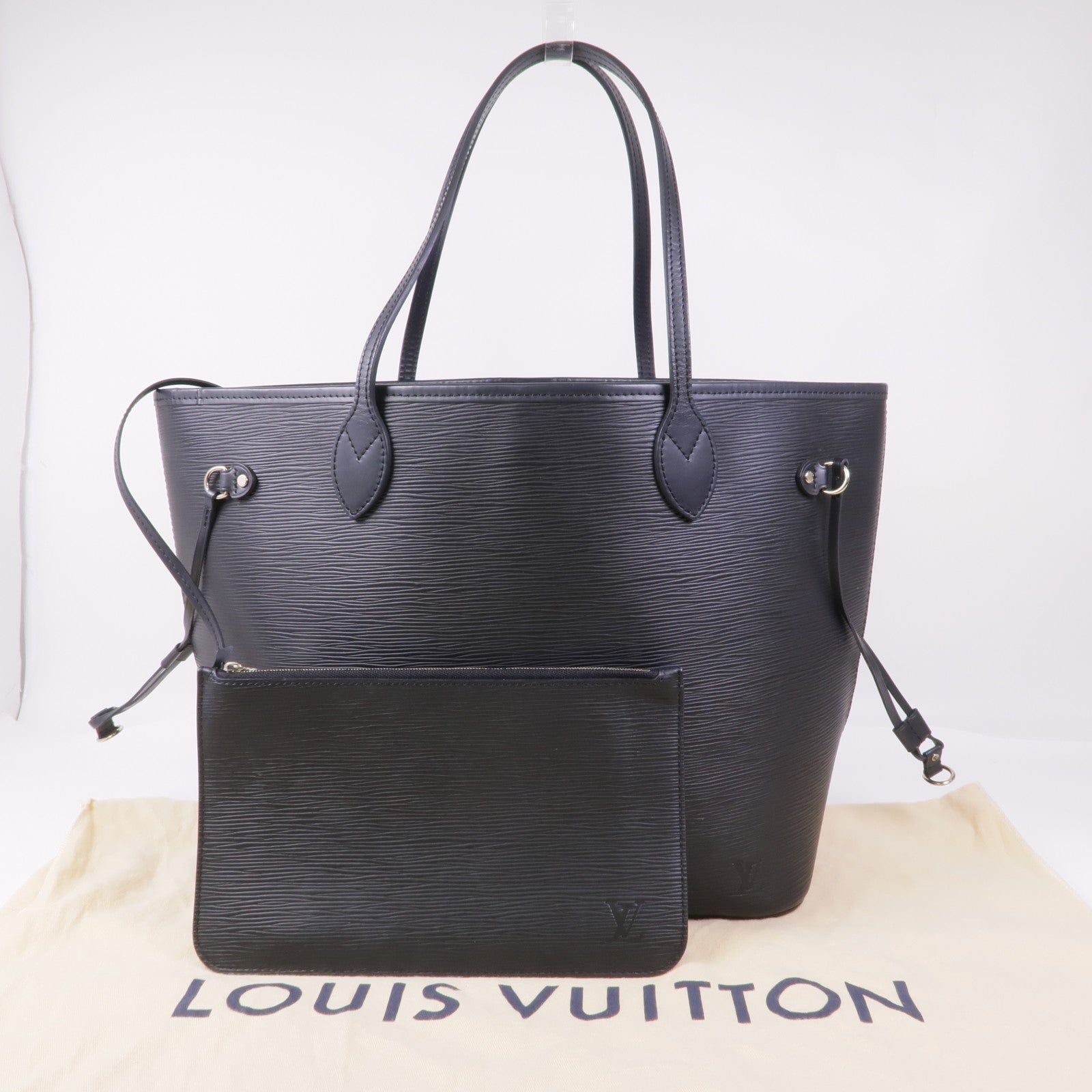 LOUIS VUITTON Epi Neverfull MM銀扣手挽袋
