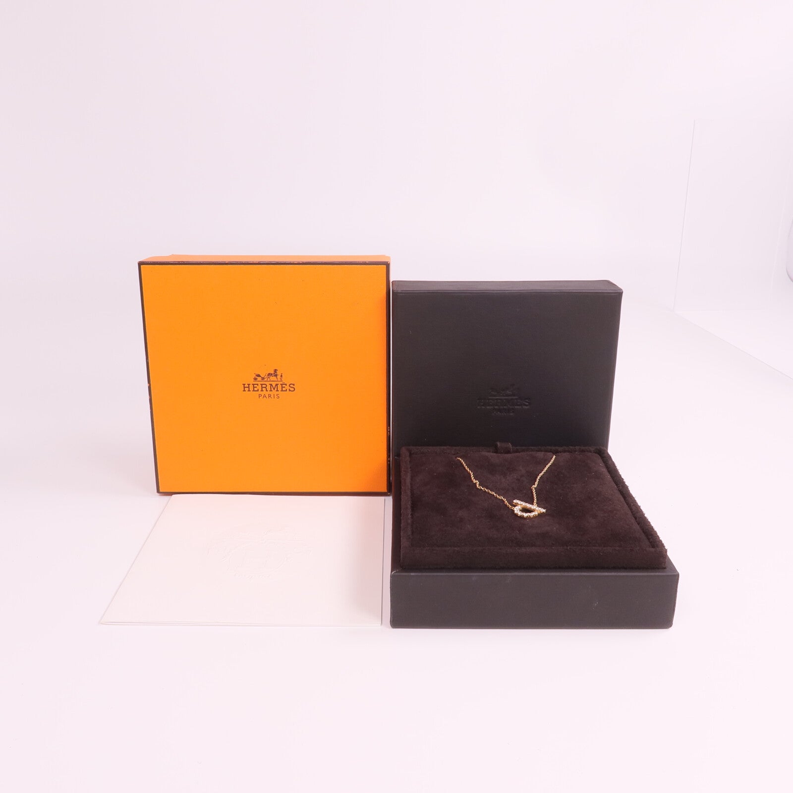 HERMES 18K玫瑰金Finesse Diamond Pendant鑽石金扣項鏈