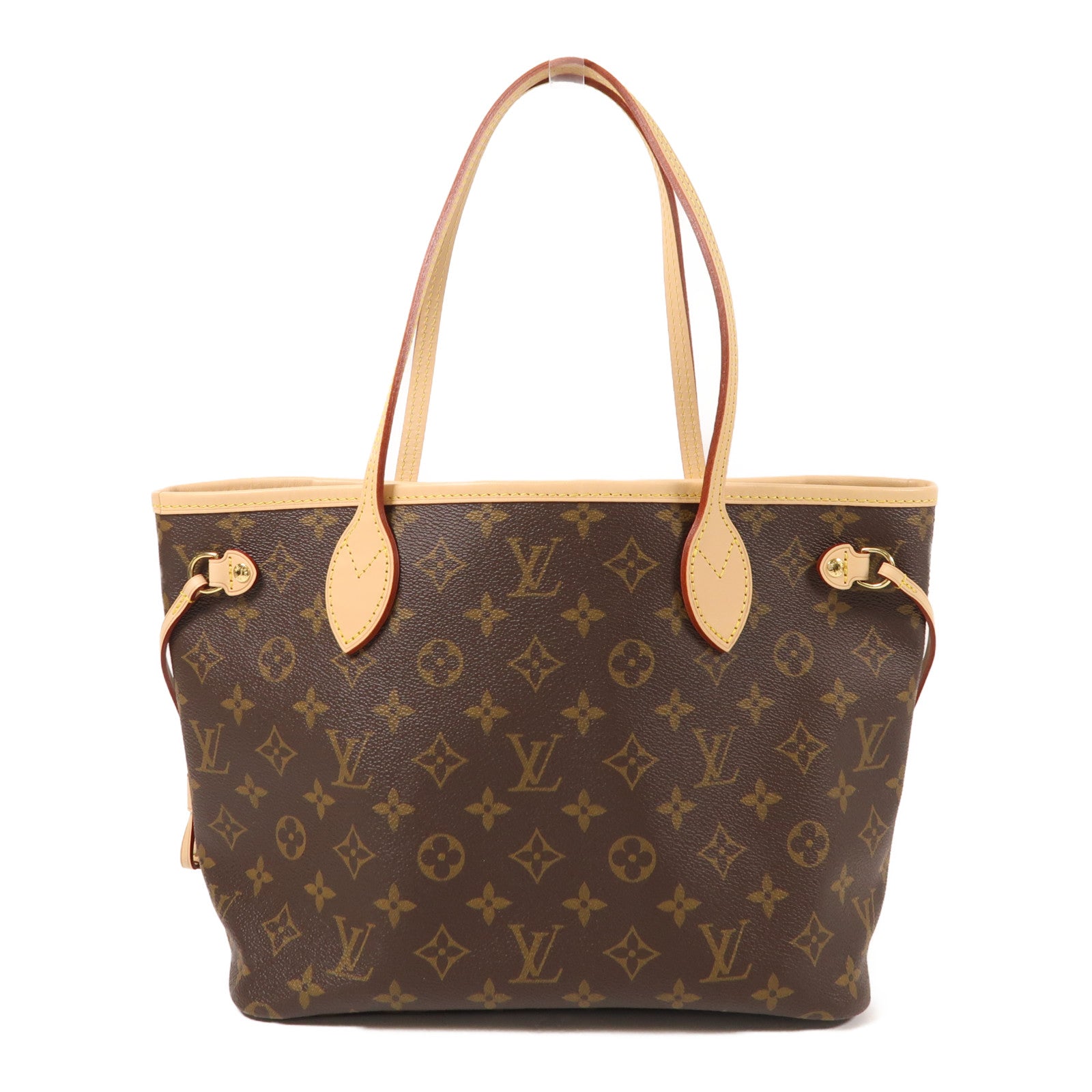 LOUIS VUITTON Monogram Neverfull PM金扣手挽袋棕色