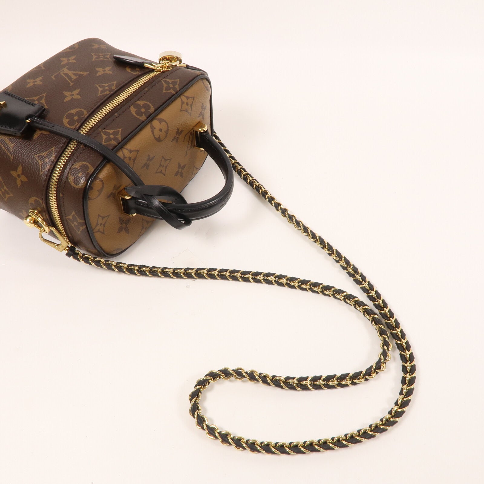 LOUIS VUITTON Monogram Reverse Vanity PM金扣手挽肩背兩用袋棕色
