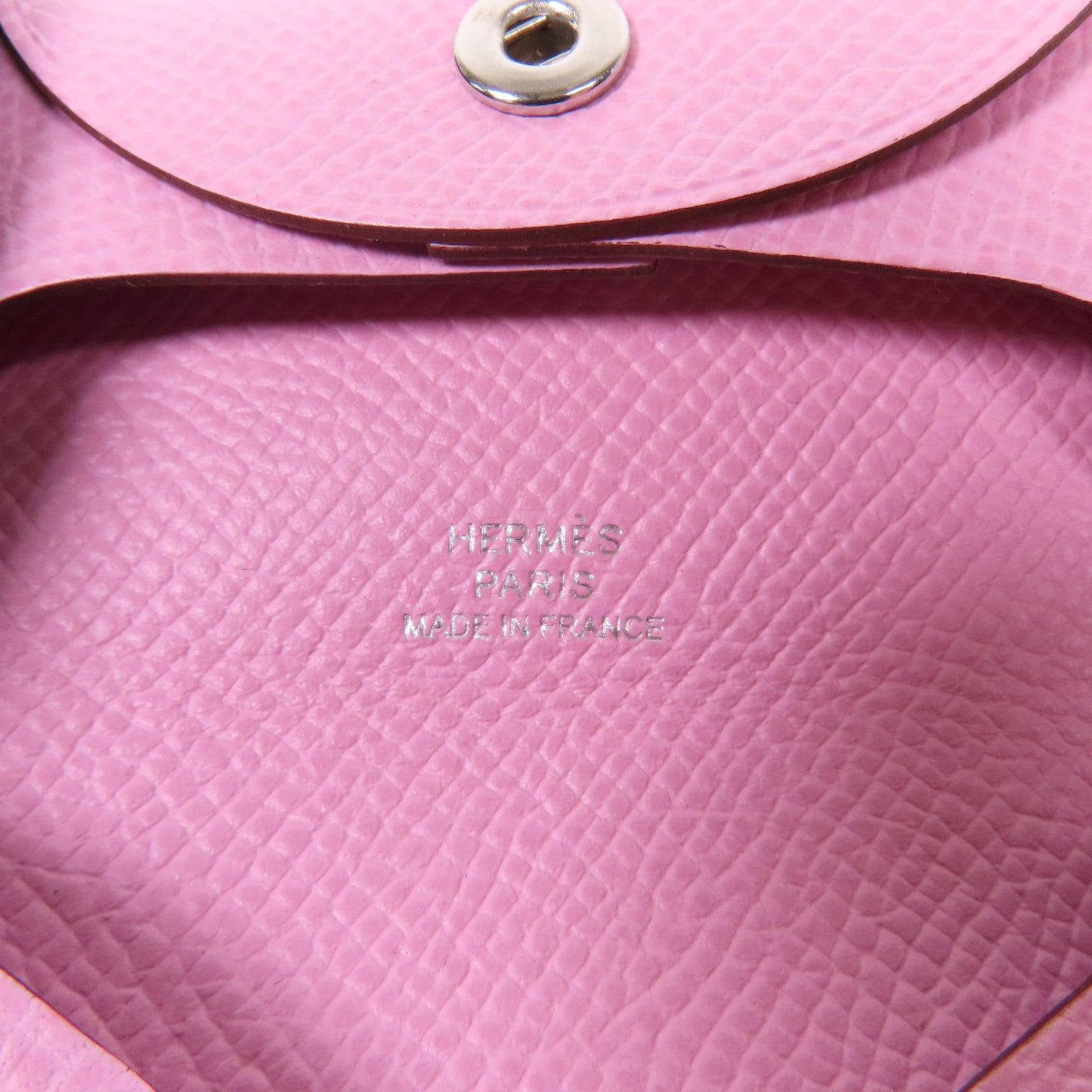 HERMES Epsom皮革Bastia銀扣零錢包Mauve Sylvestre