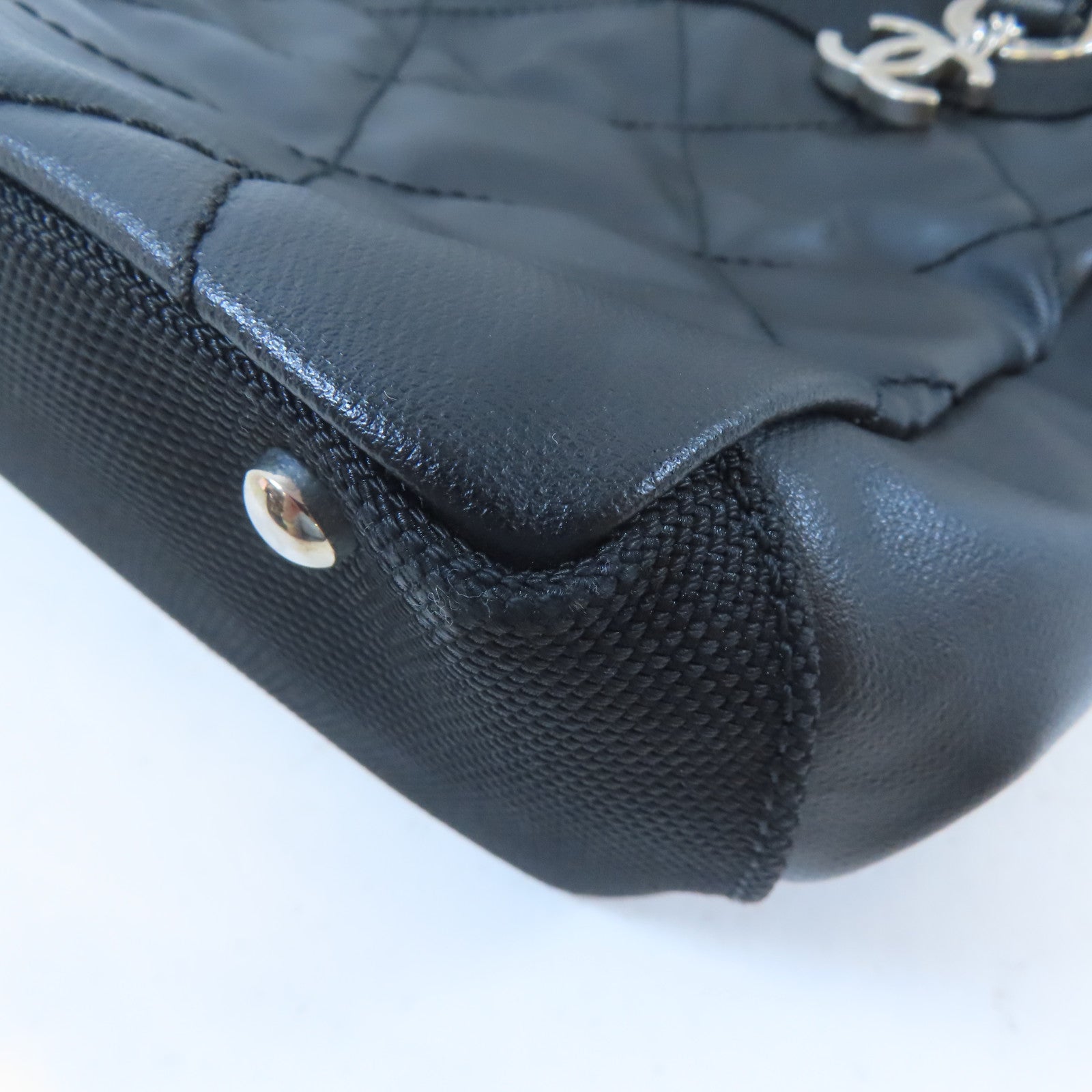 CHANEL 塗層帆布Tote Bag銀扣手挽袋黑色