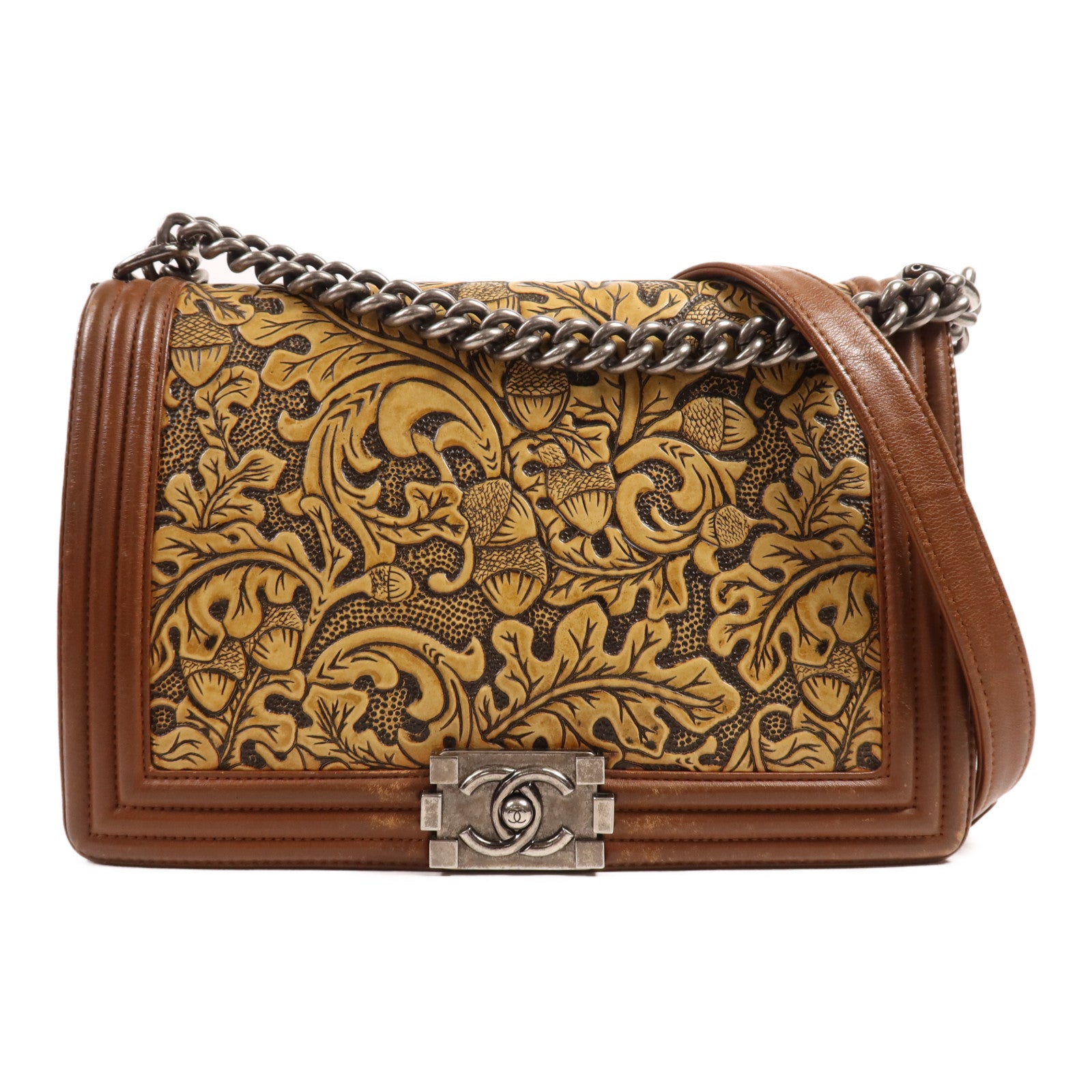 CHANEL 牛皮皮革Seasonal Boy Chanel Large銀扣肩背袋