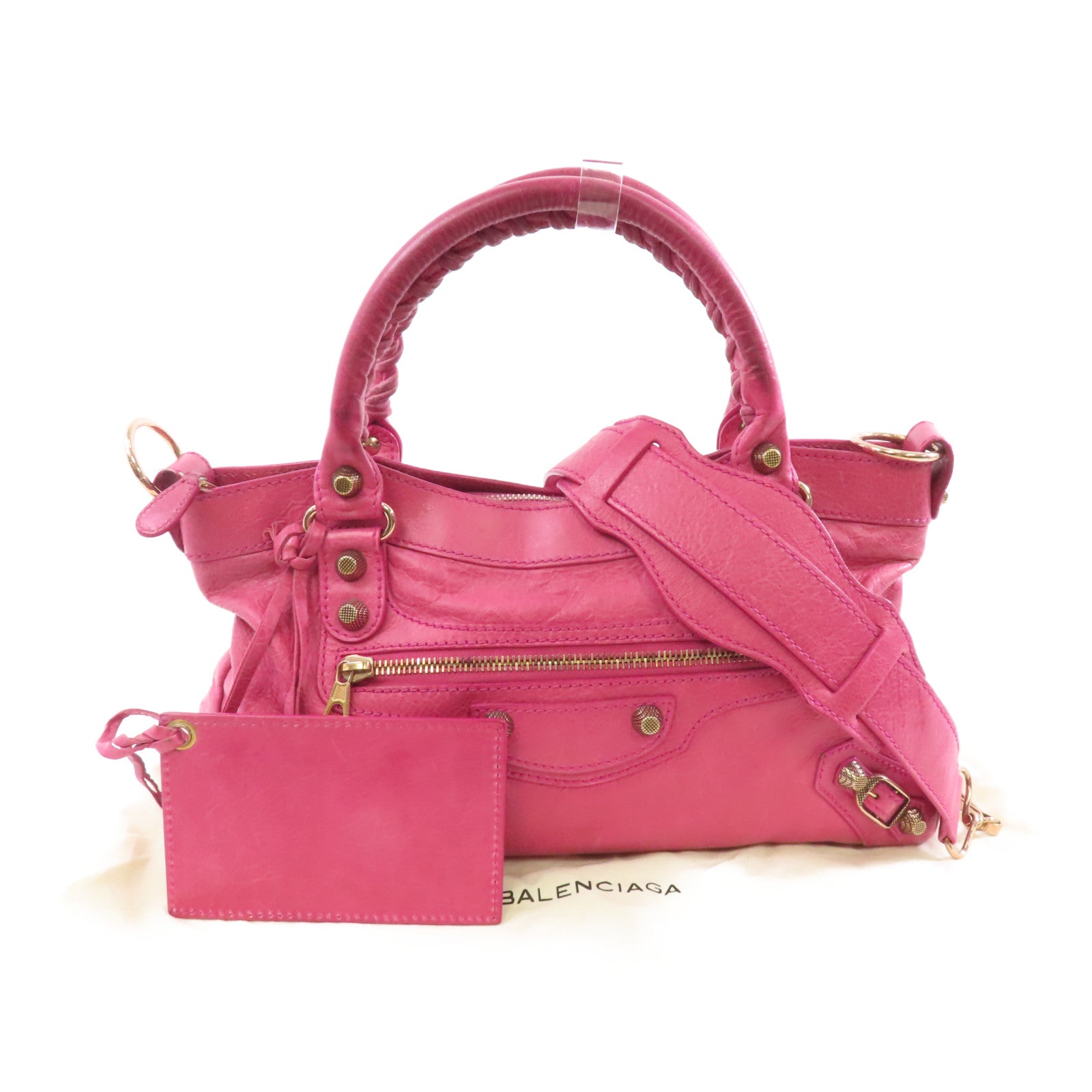 BALENCIAGA 羊皮皮革Hand Bag金扣手挽肩背兩用袋粉紅色