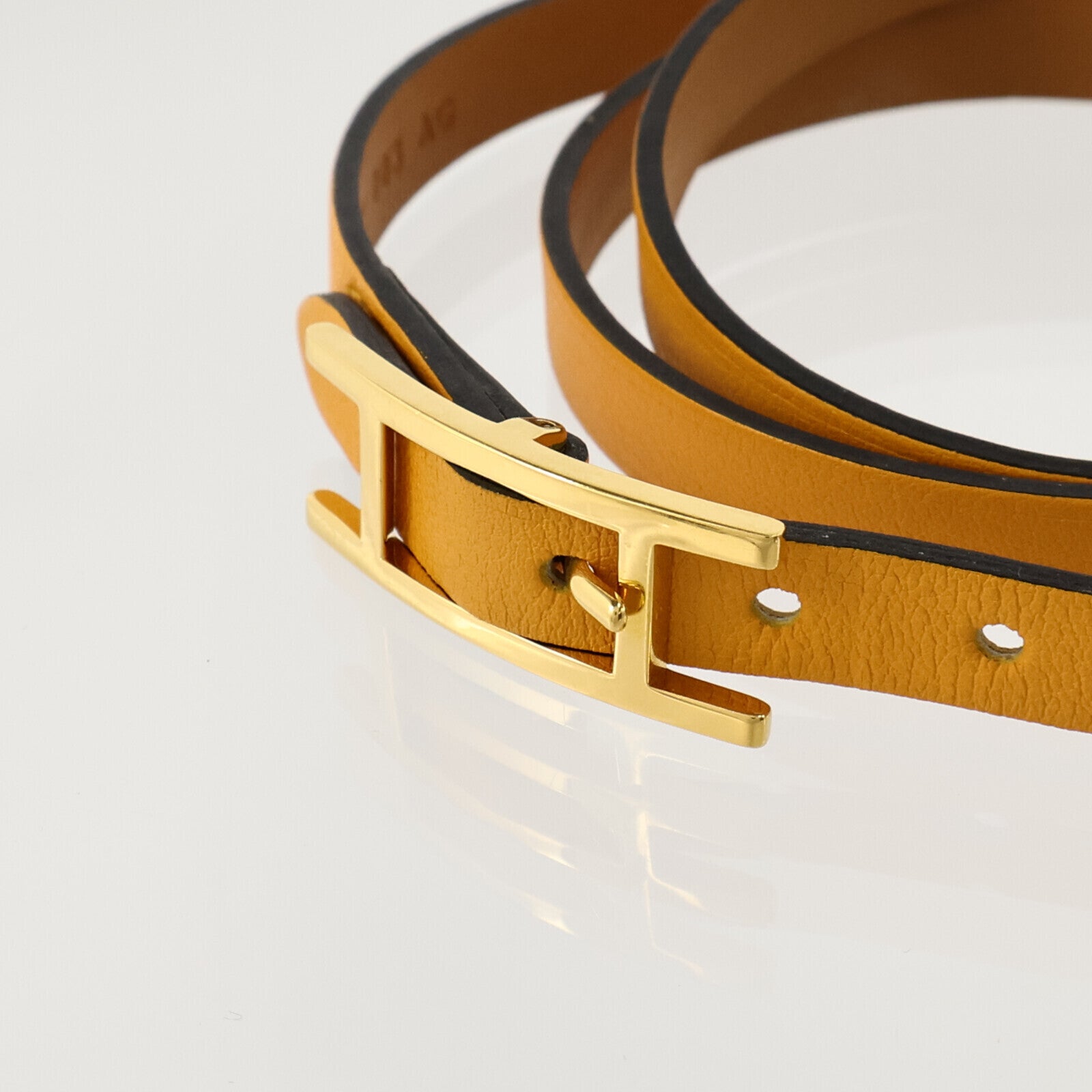 HERMES Swift皮革Behapi Triple Tour Bracelet金扣手鏈Jaune d'Or/Gold